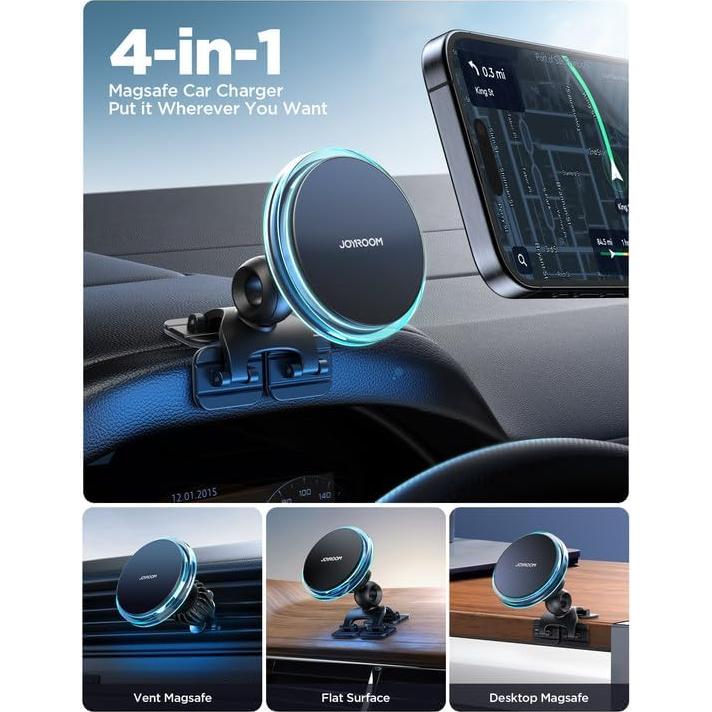 JOYROOM for MagSafe Car Mount Charger, 2025 Upgraded 15W Fast Charging Magnetic Wireless Car Charger Suitable for [Vent+Dash+Wall],for Magsafe Charger Car Phone Holder Mount for iPhone 16 Pro/15/14/13