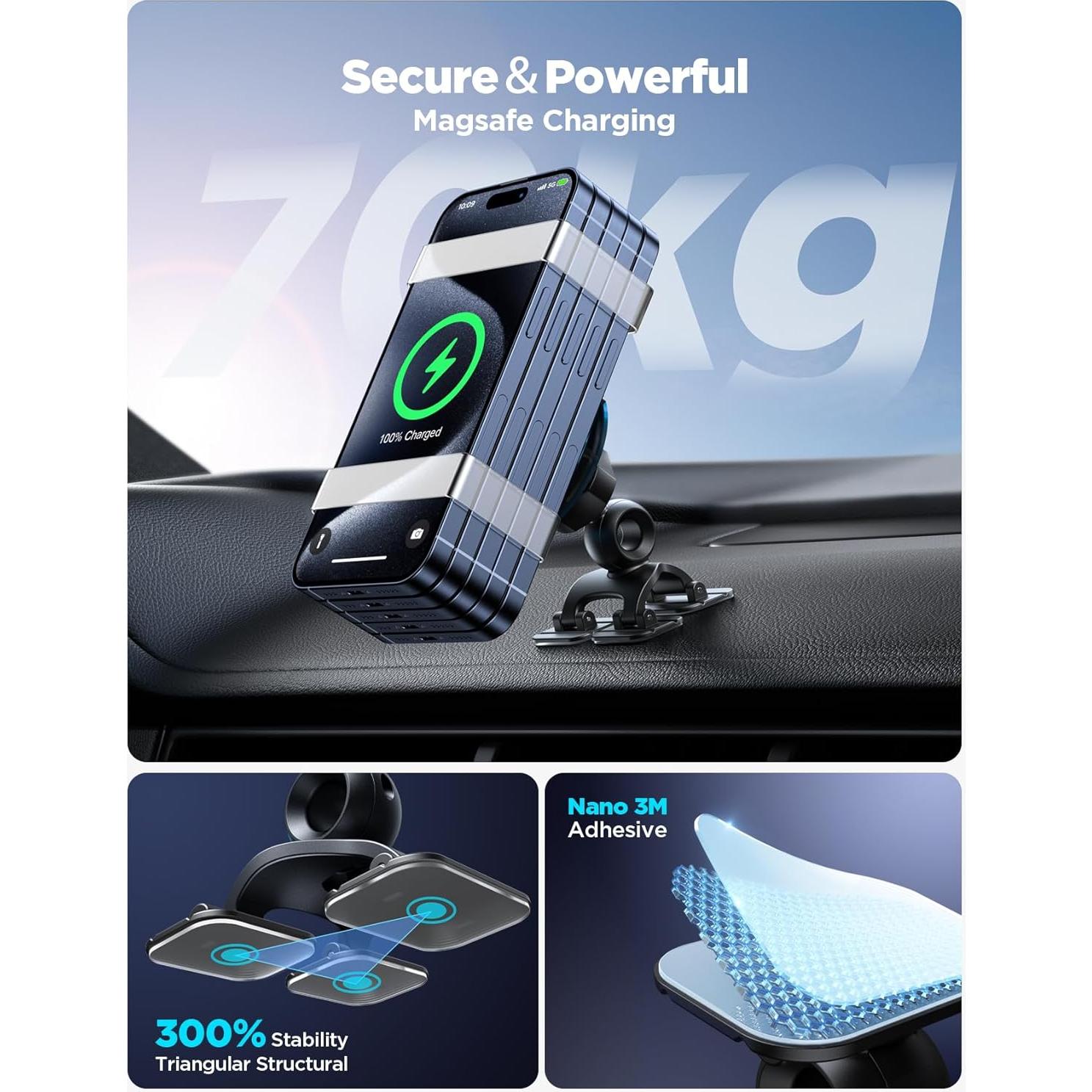 JOYROOM for MagSafe Car Mount Charger, 2025 Upgraded 15W Fast Charging Magnetic Wireless Car Charger Suitable for [Vent+Dash+Wall],for Magsafe Charger Car Phone Holder Mount for iPhone 16 Pro/15/14/13