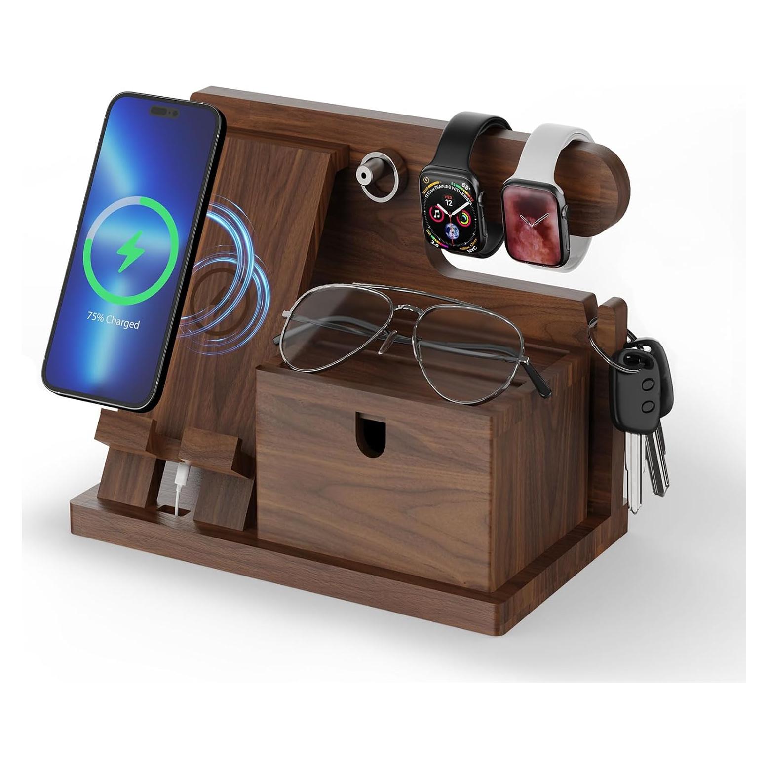 Estación de Acoplamiento de Madera de Nogal ACTESE con Carga Inalámbrica