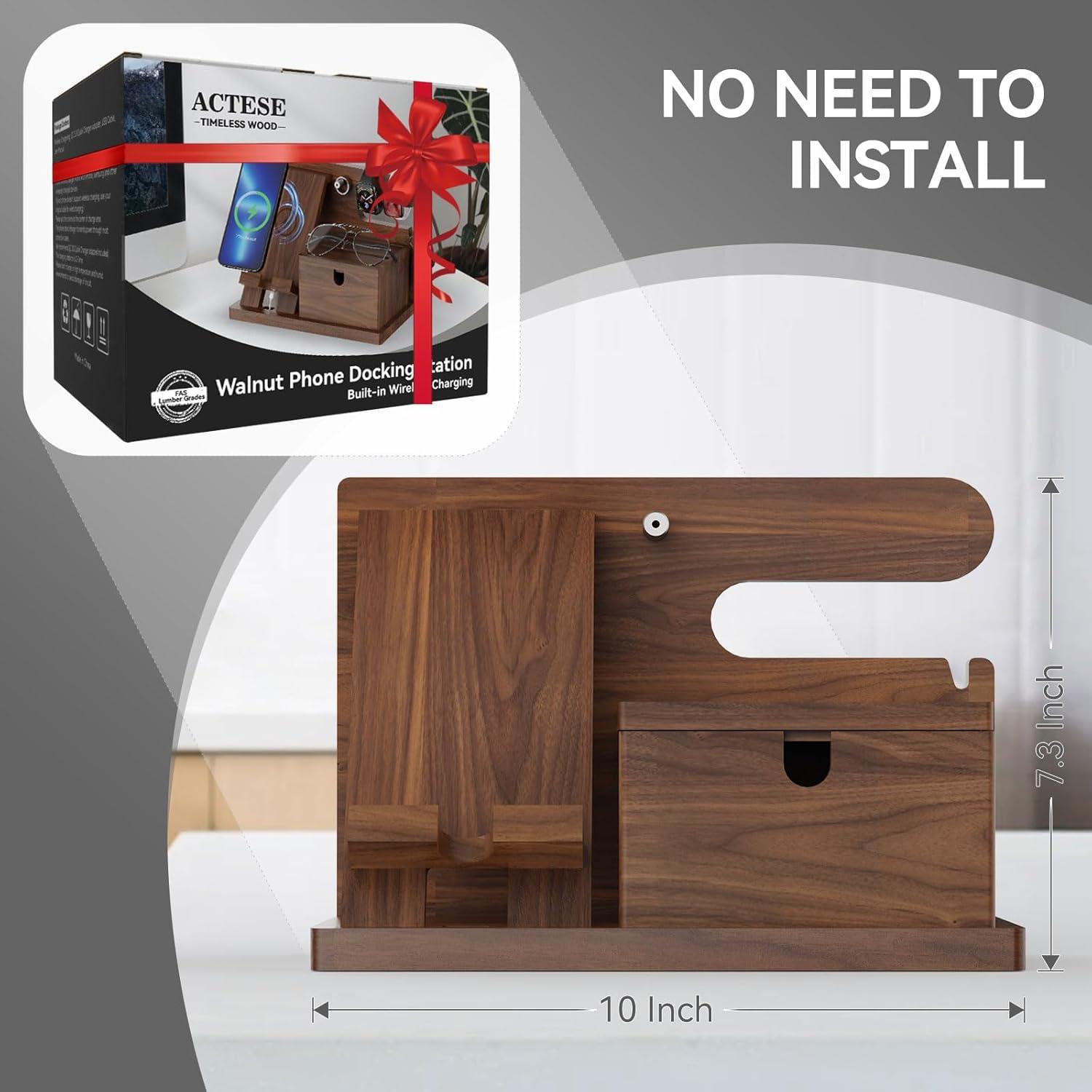 Estación de Acoplamiento de Madera de Nogal ACTESE con Carga Inalámbrica
