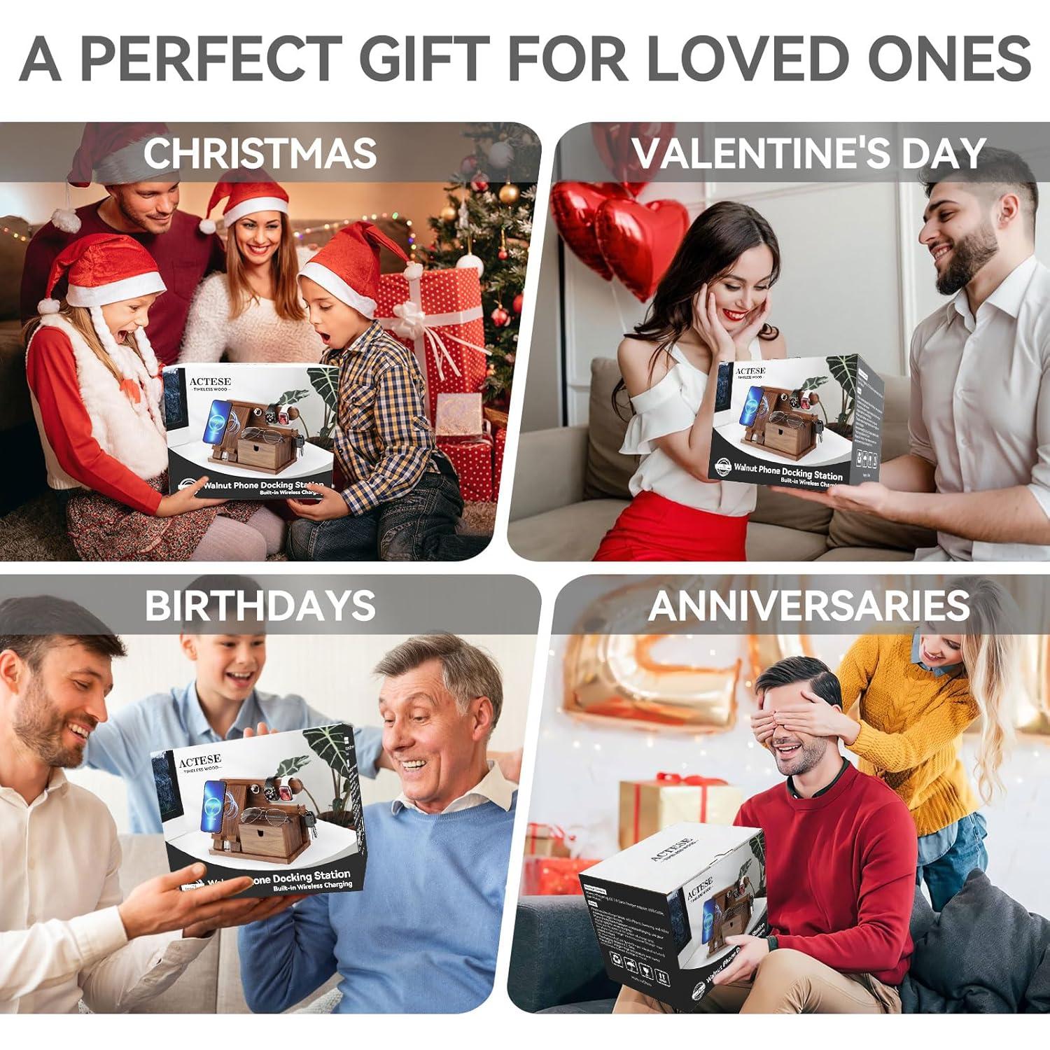 Estación de Acoplamiento de Madera de Nogal ACTESE con Carga Inalámbrica