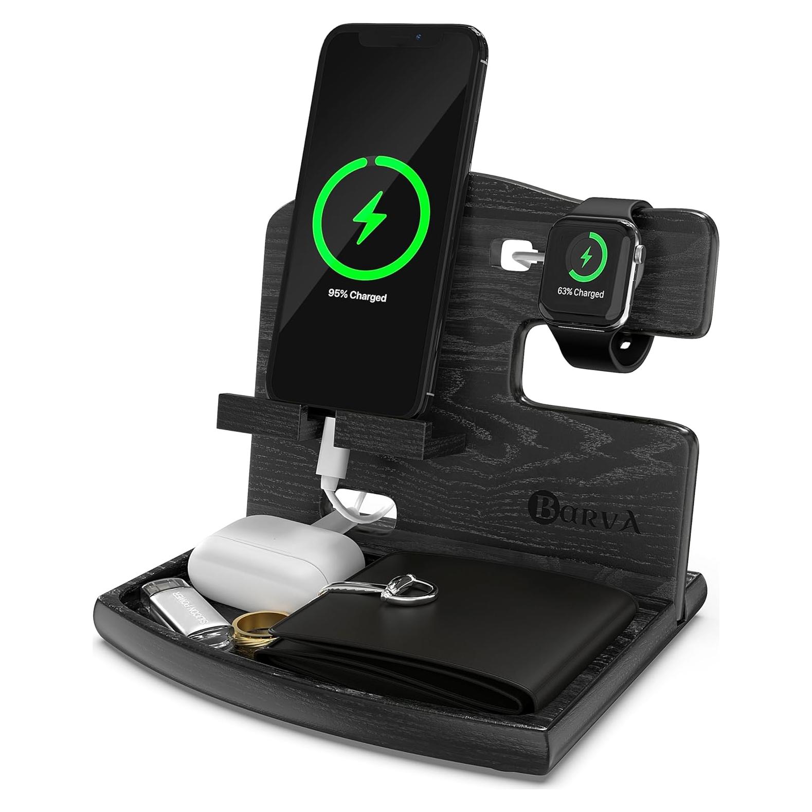 Estación de Carga de Madera BarvA | Soporte Teléfono 15x17cm