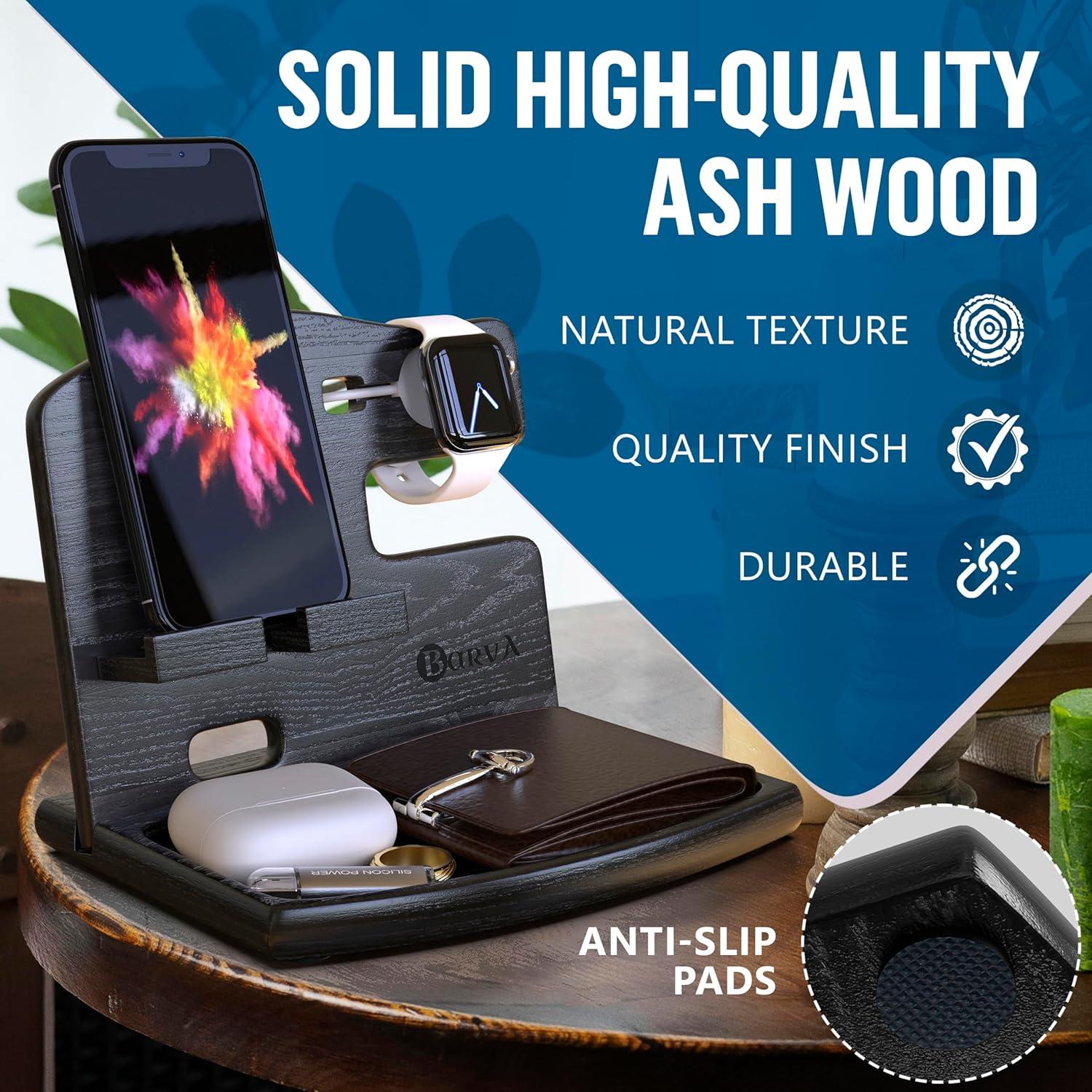 Estación de Carga de Madera BarvA | Soporte Teléfono 15x17cm