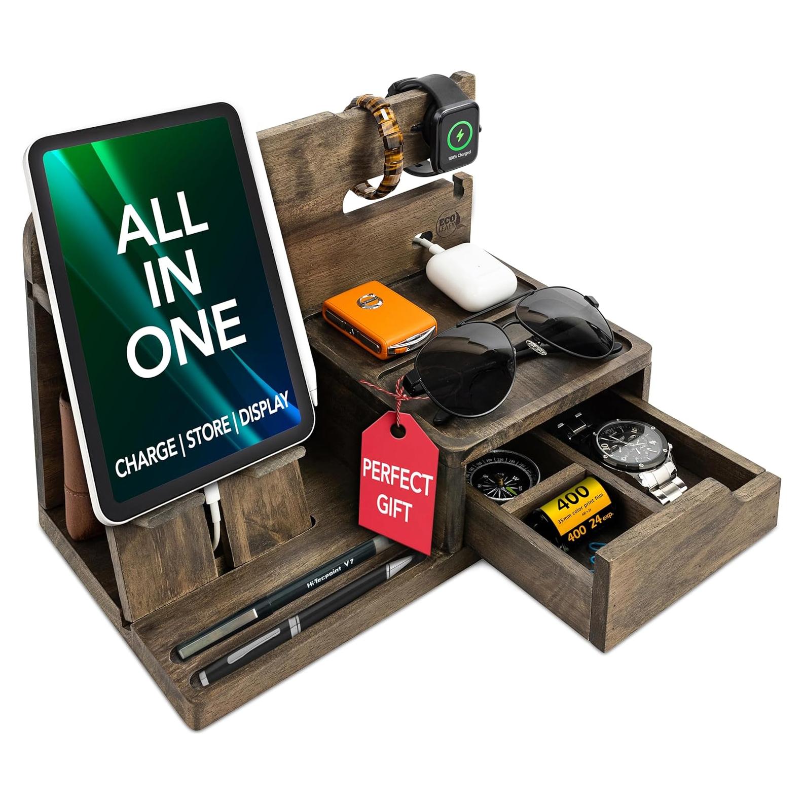 Organizador de Mesita de Noche EcoLeafy Dot Madera Gris