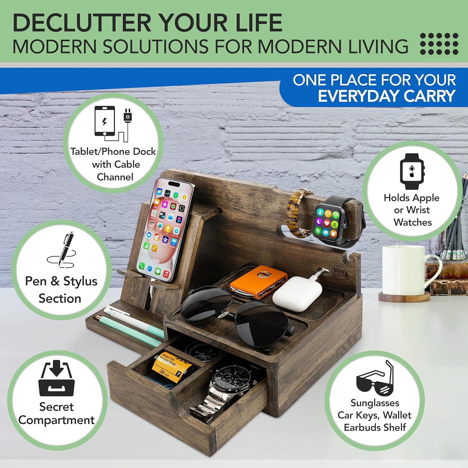 Organizador de Mesita de Noche EcoLeafy Dot Madera Gris