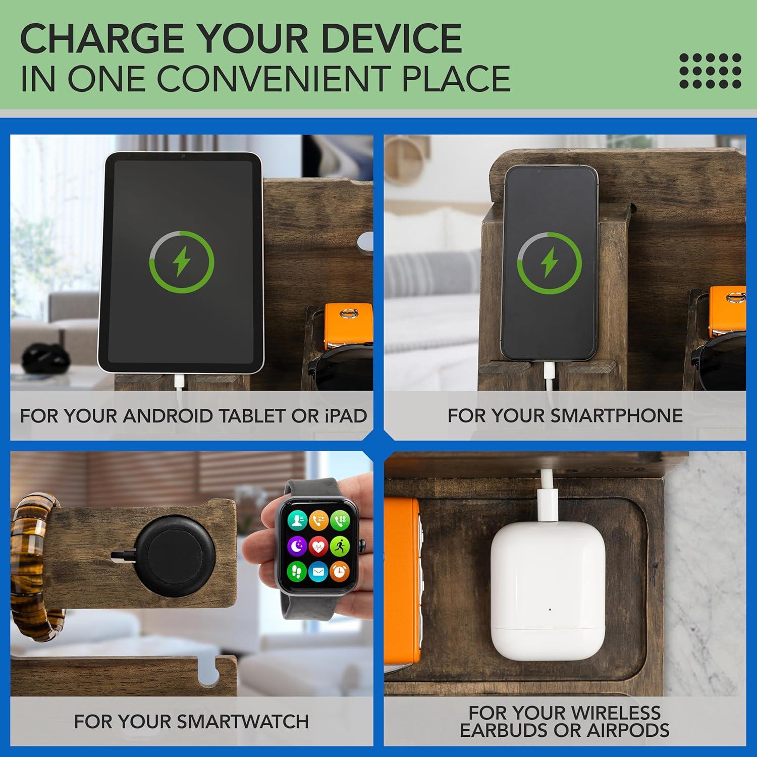 Organizador de Mesita de Noche EcoLeafy Dot Madera Gris