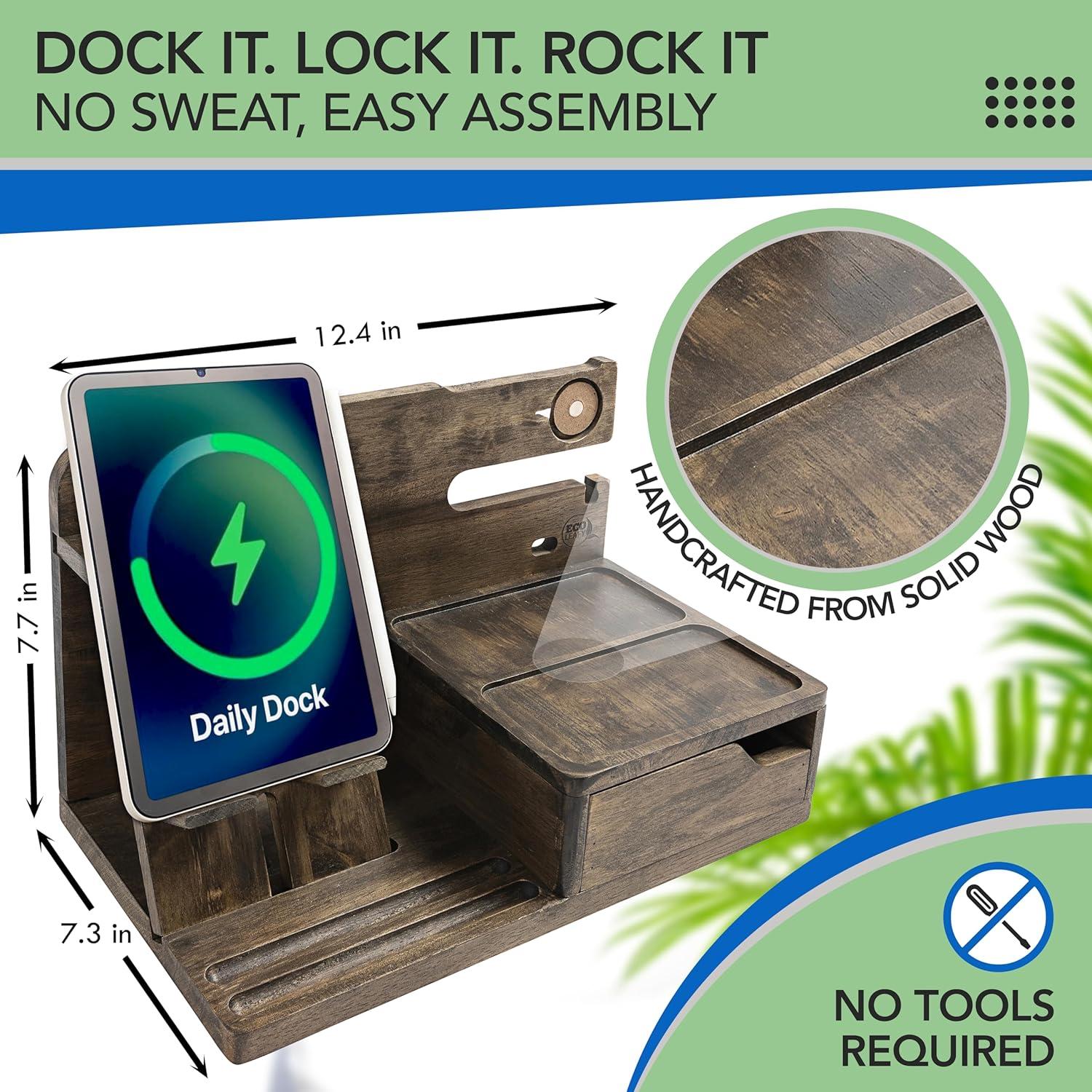 Organizador de Mesita de Noche EcoLeafy Dot Madera Gris