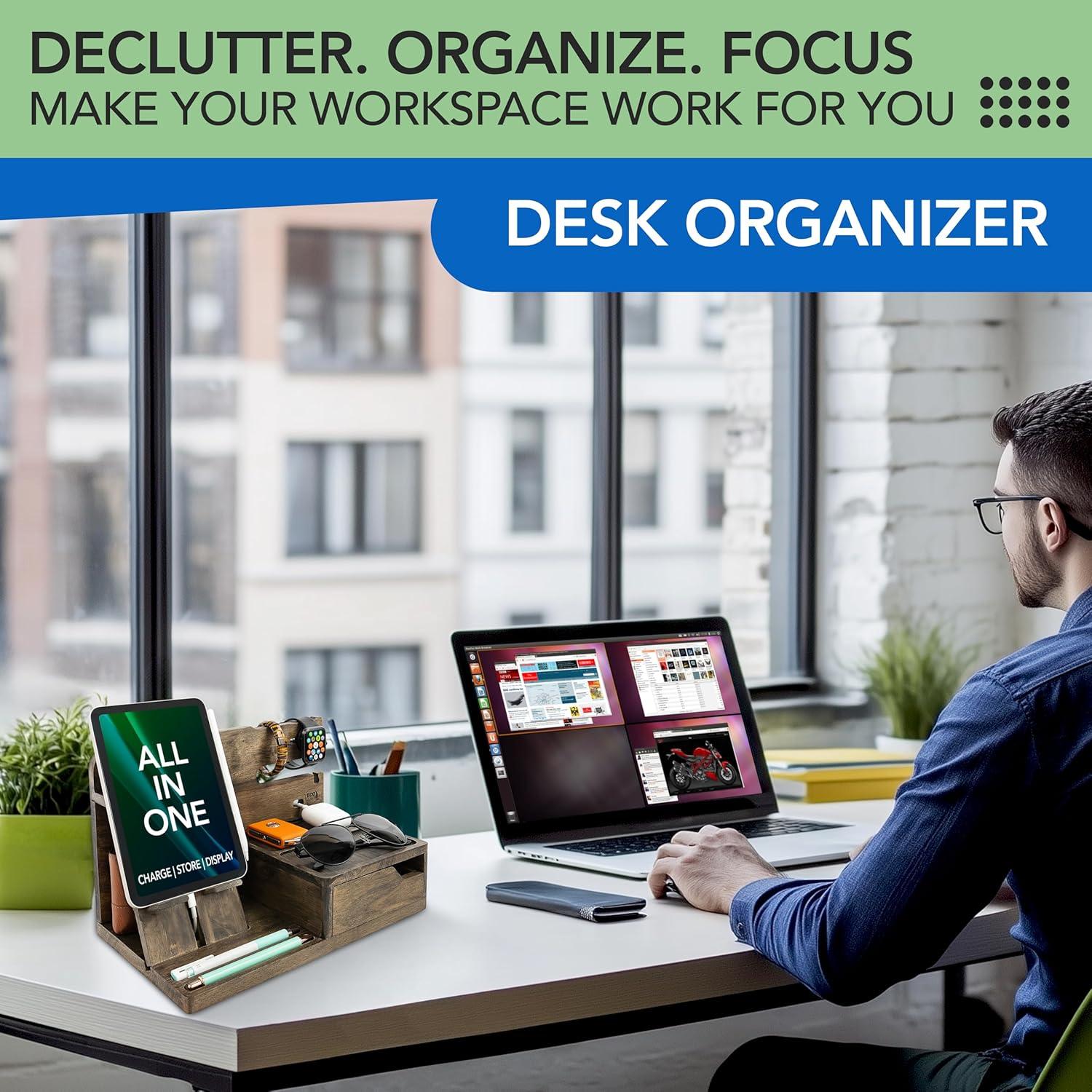 Organizador de Mesita de Noche EcoLeafy Dot Madera Gris