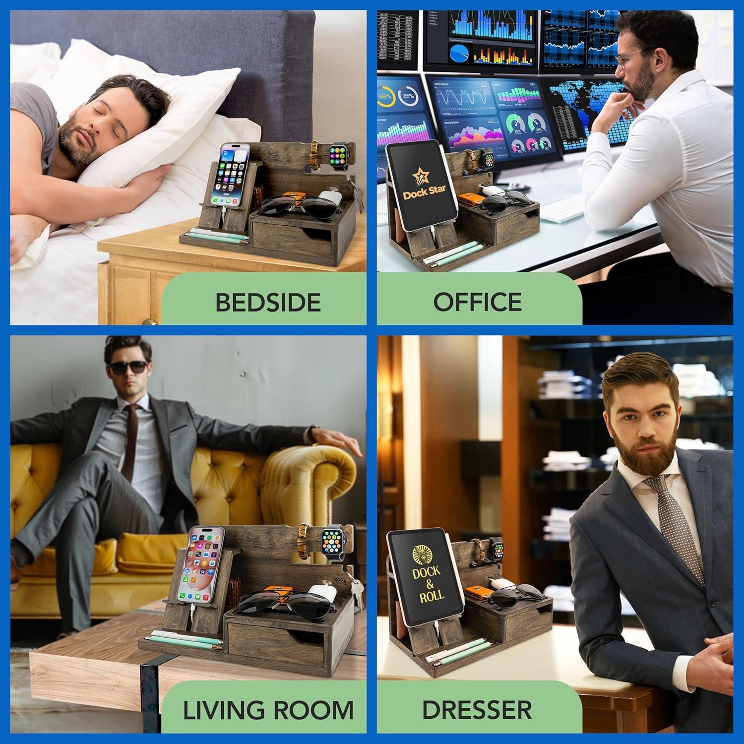 Organizador de Mesita de Noche EcoLeafy Dot Madera Gris