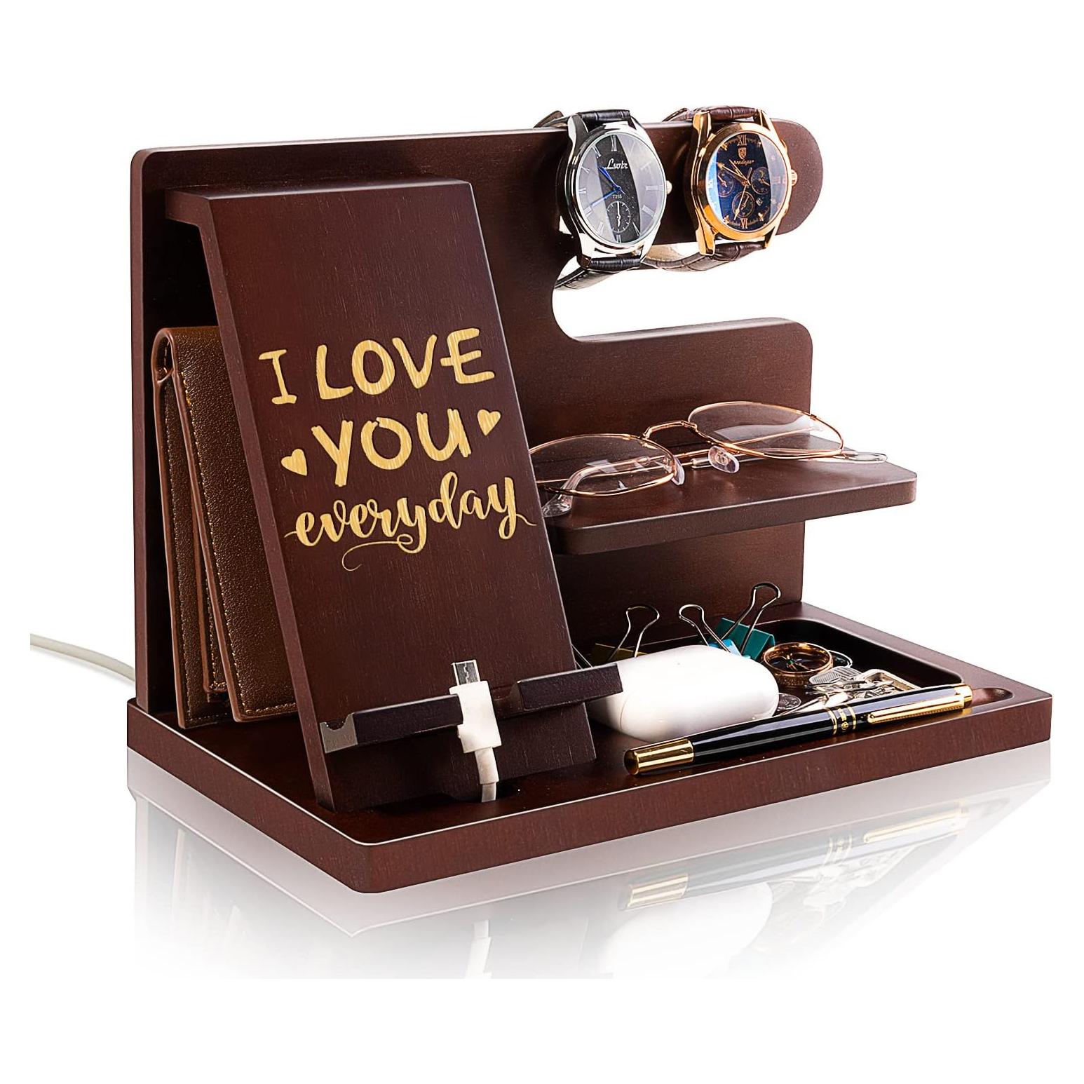 Estación de Acoplamiento de Madera Awofer para Hombre - Organizador Multifuncional