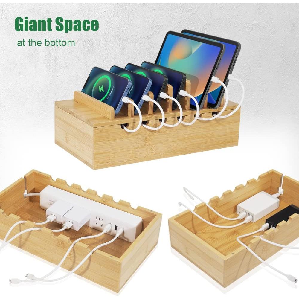 Estación de Carga de Bambú LEOKKARR para 6 Dispositivos