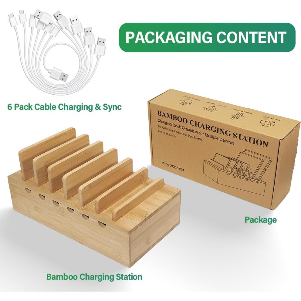 Estación de Carga de Bambú LEOKKARR para 6 Dispositivos