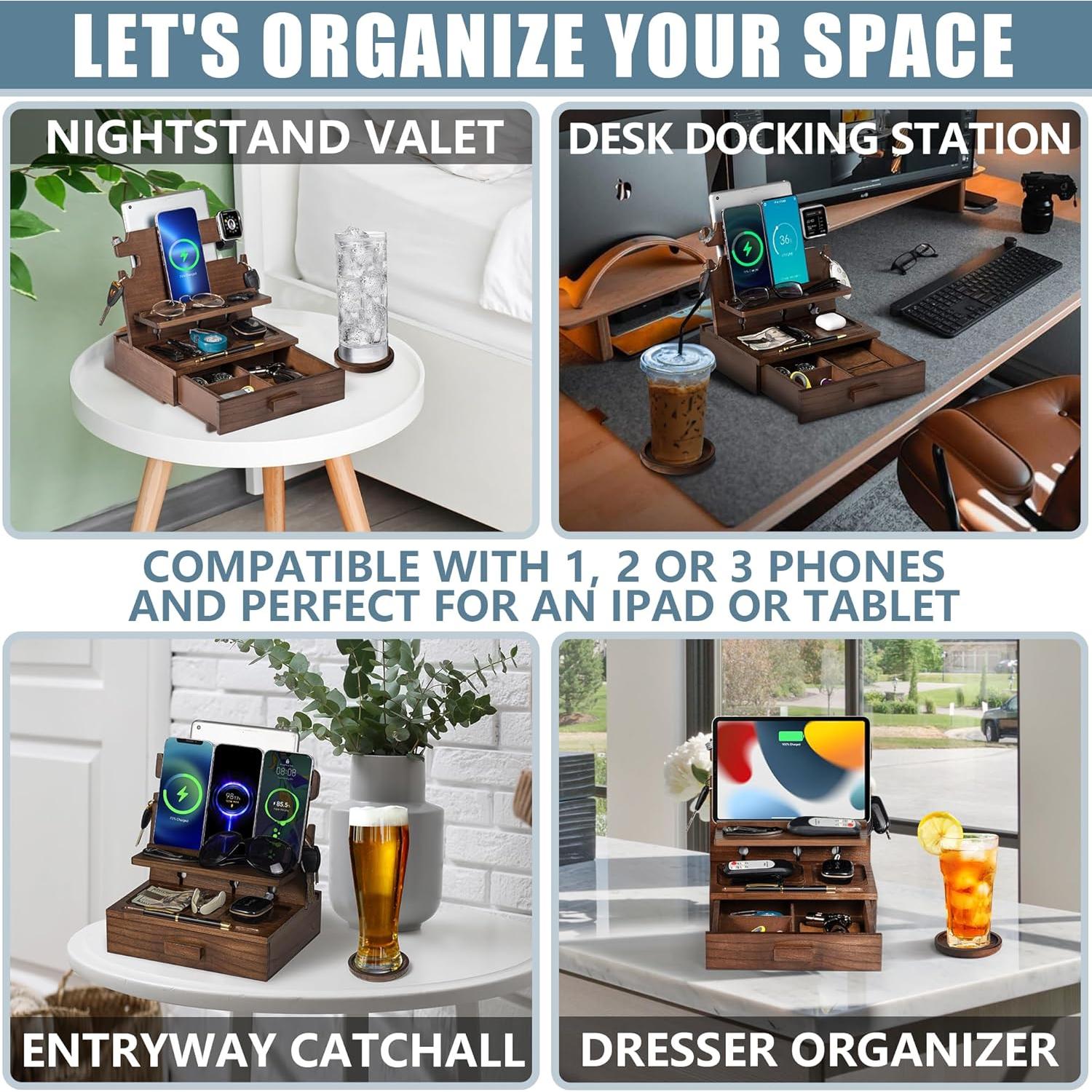 Estación de Acoplamiento de Madera Parkway para 3 Teléfonos