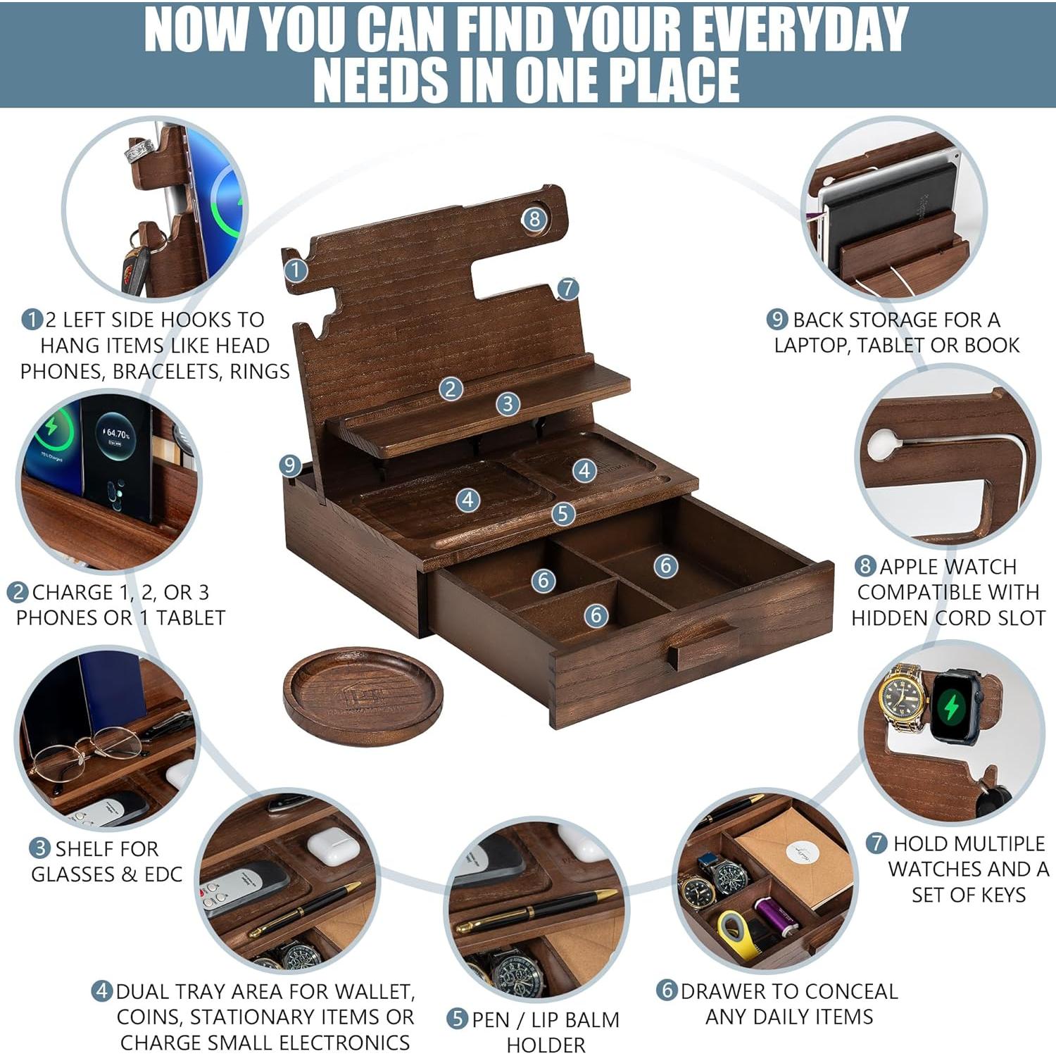 Estación de Acoplamiento de Madera Parkway para 3 Teléfonos