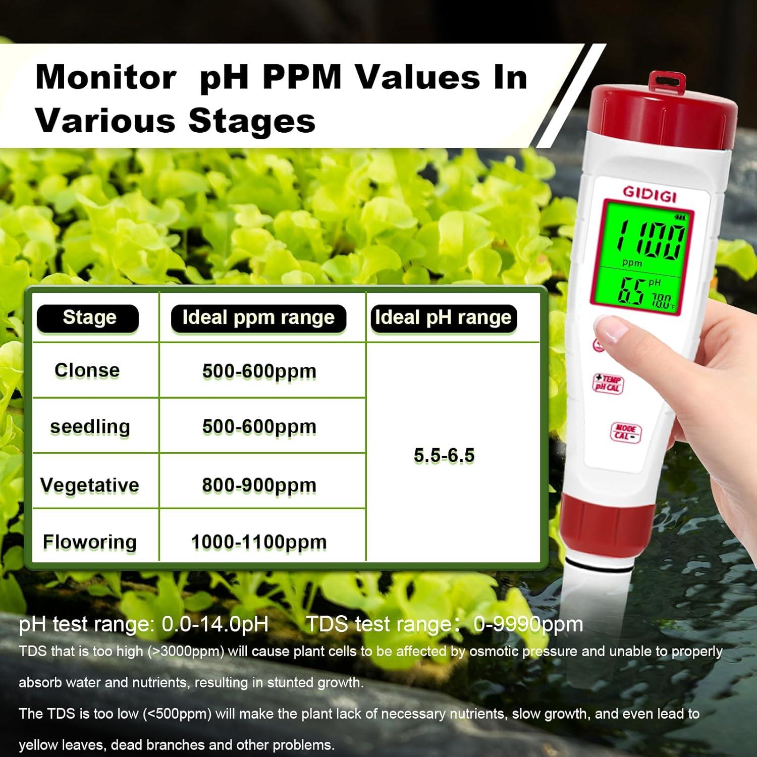 Medidor de pH 4 en 1 GIDIGI con calibración y pantalla
