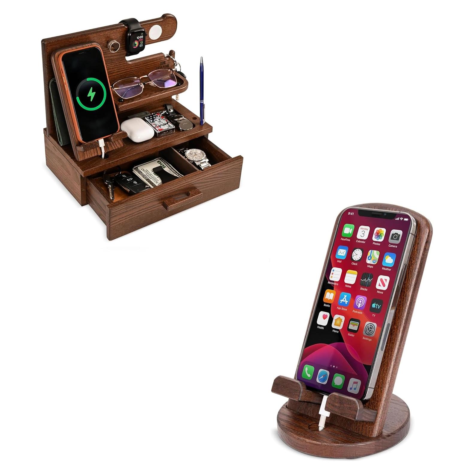 Estación de Carga de Madera Teslyar para Hombres - Organizador Multifuncional