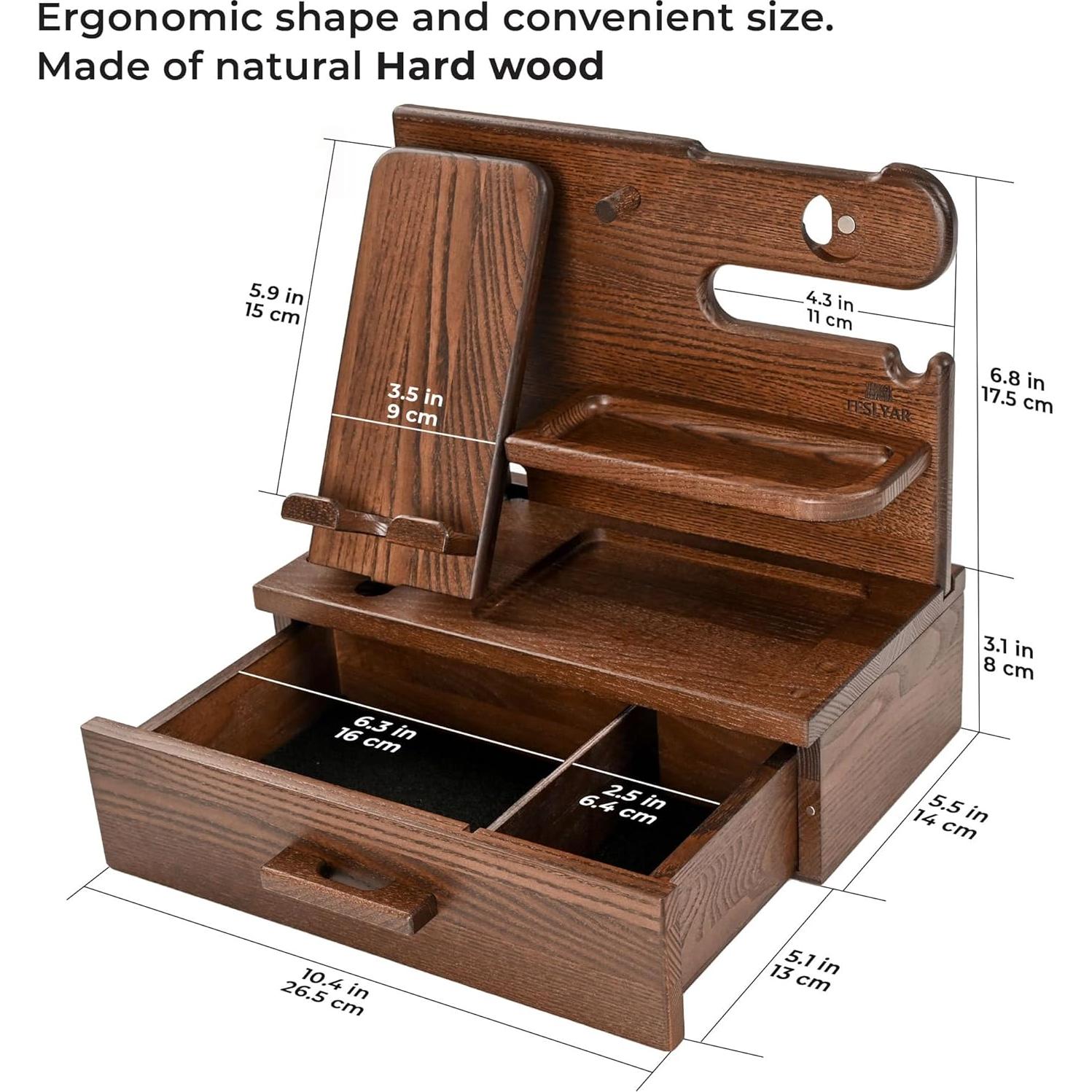 Estación de Carga de Madera Teslyar para Hombres - Organizador Multifuncional