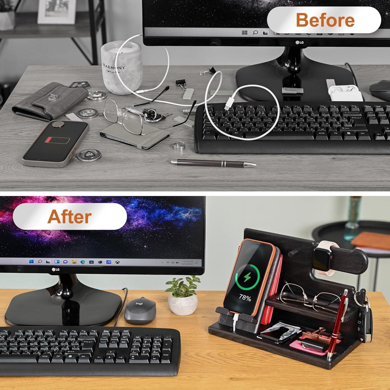 Estación de Carga y Organizador de Madera Teslyar