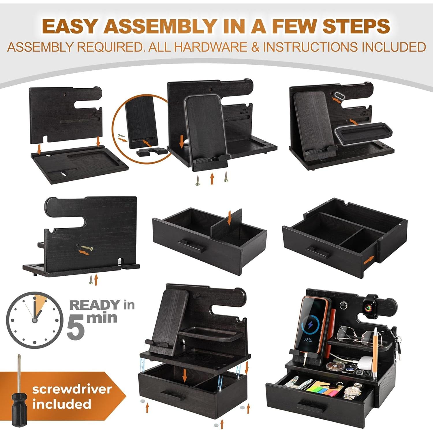 Estación de Carga y Organizador de Madera Teslyar