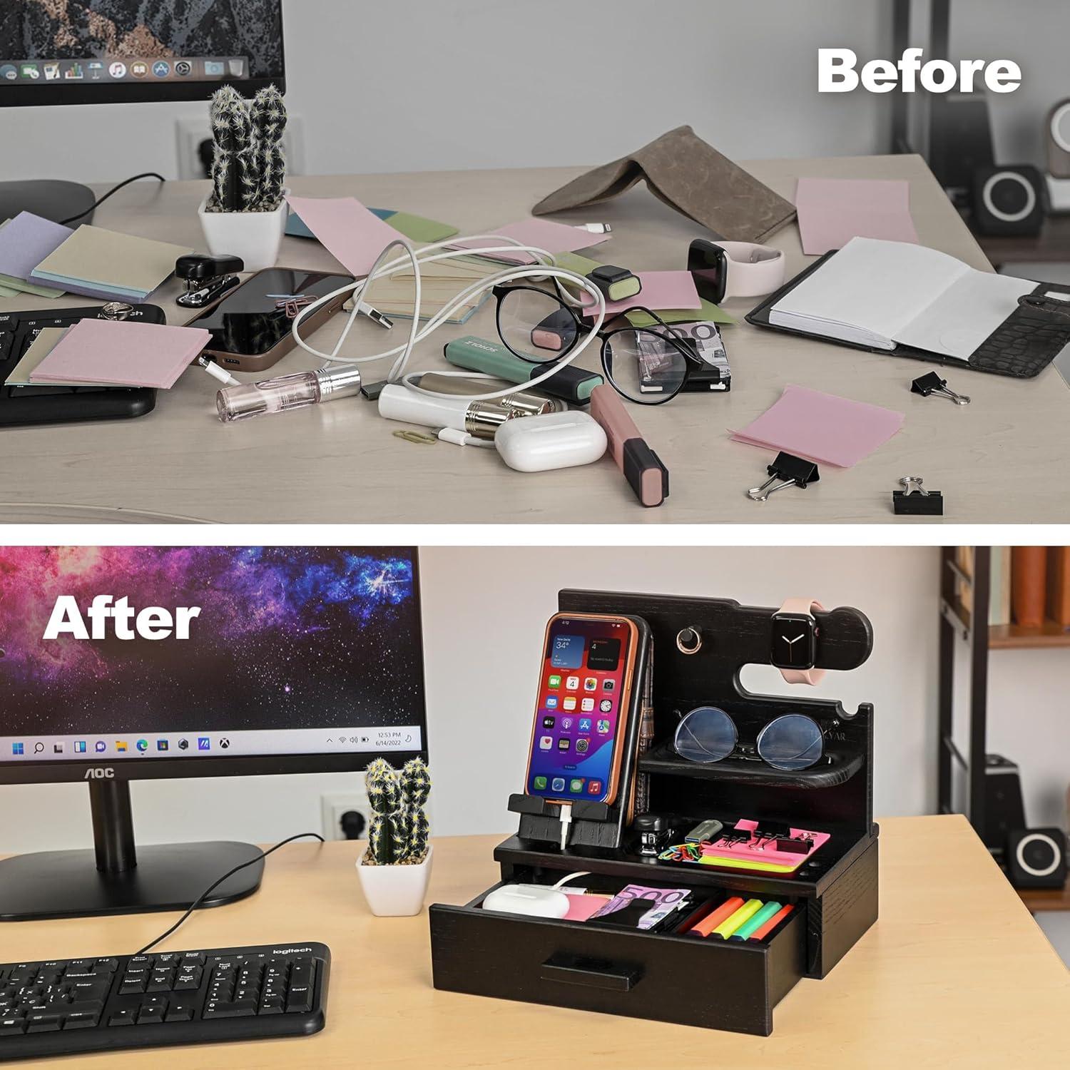 Estación de Carga y Organizador de Madera Teslyar