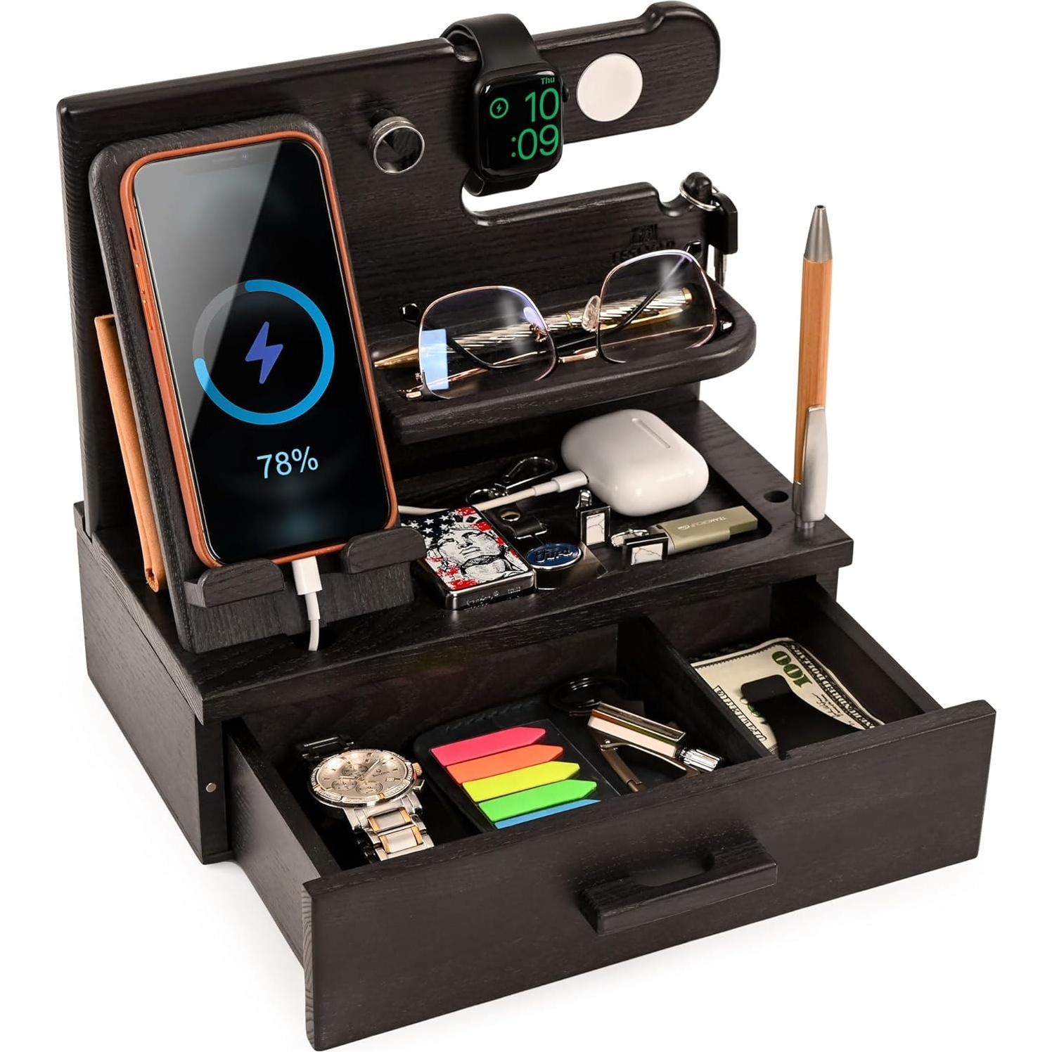 Estación de Carga y Organizador de Madera Teslyar Negro