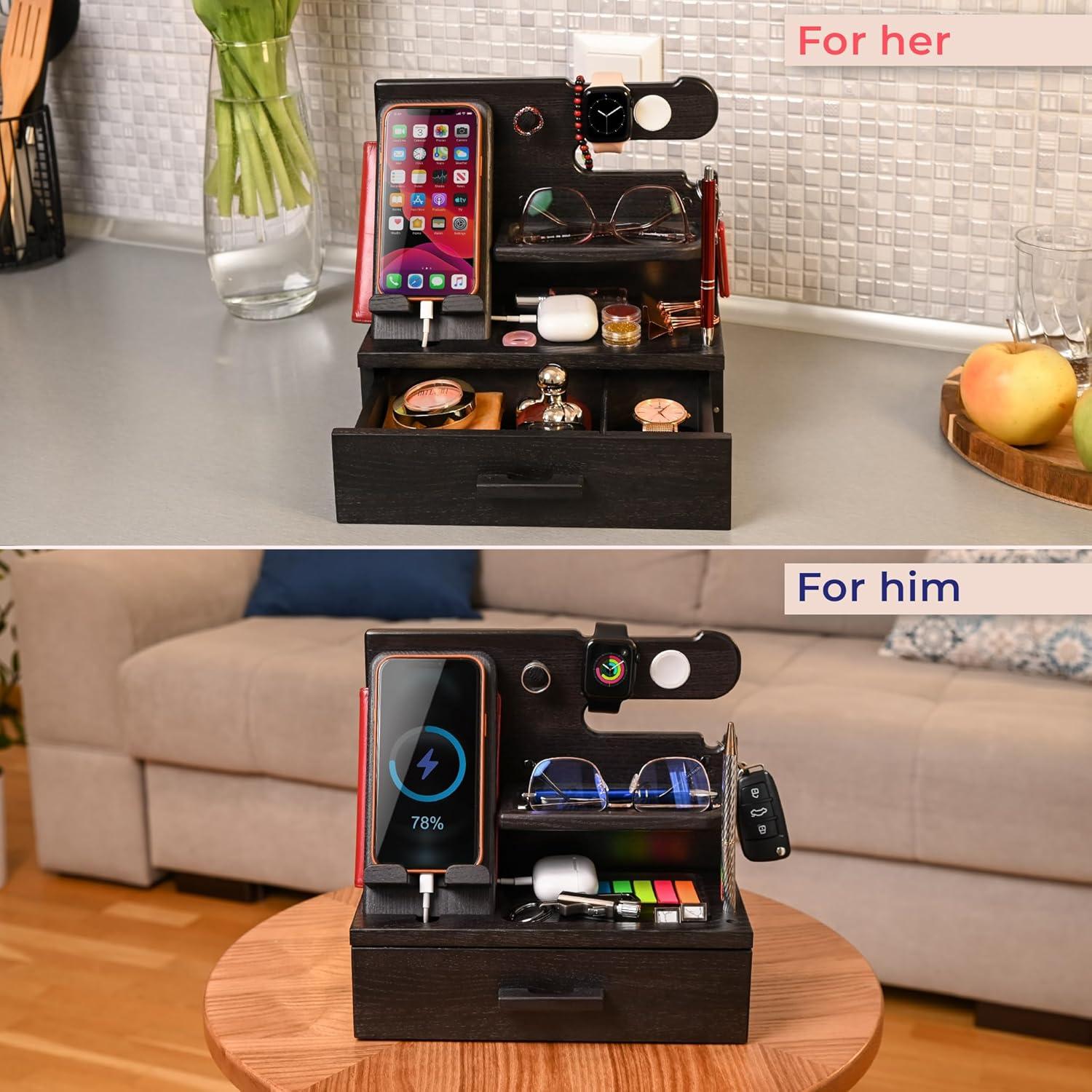 Estación de Carga y Organizador de Madera Teslyar Negro