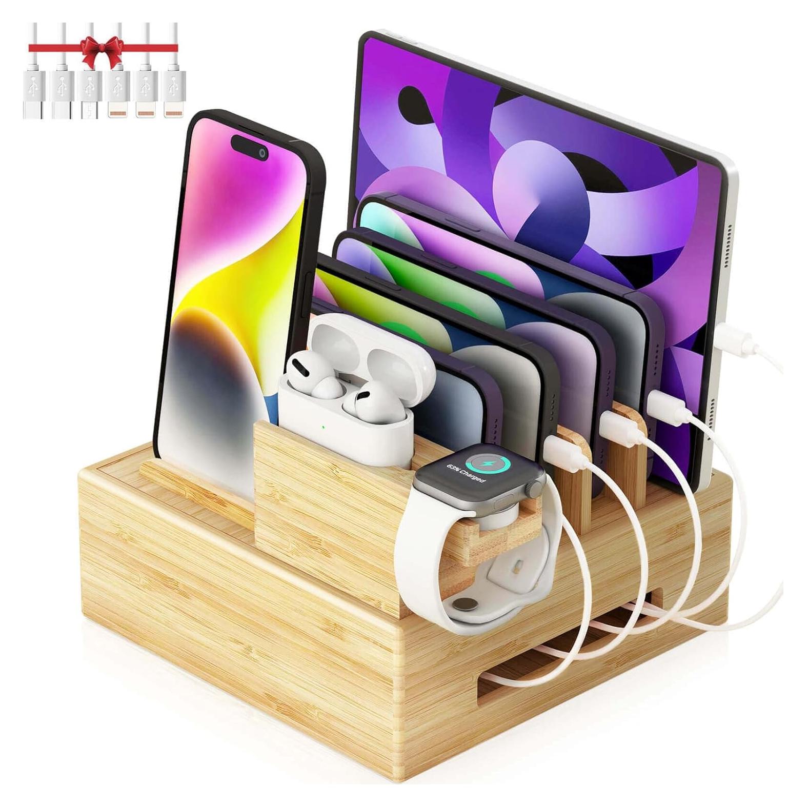 Estación de Carga de Bambú Darfoo 7 Puertos USB Soporte