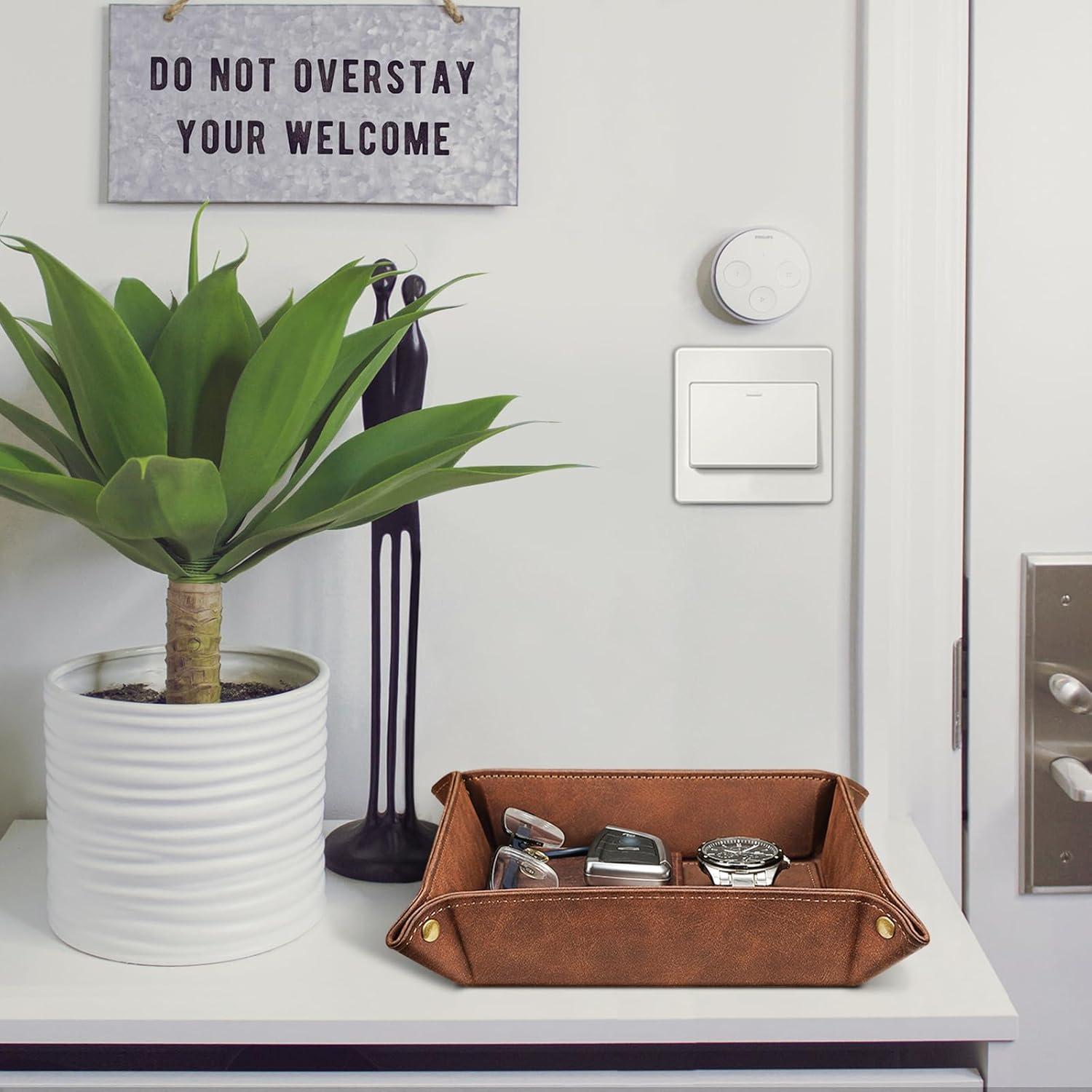 Bandeja de Valet SITHON de Cuero PU Marrón 19,81 cm