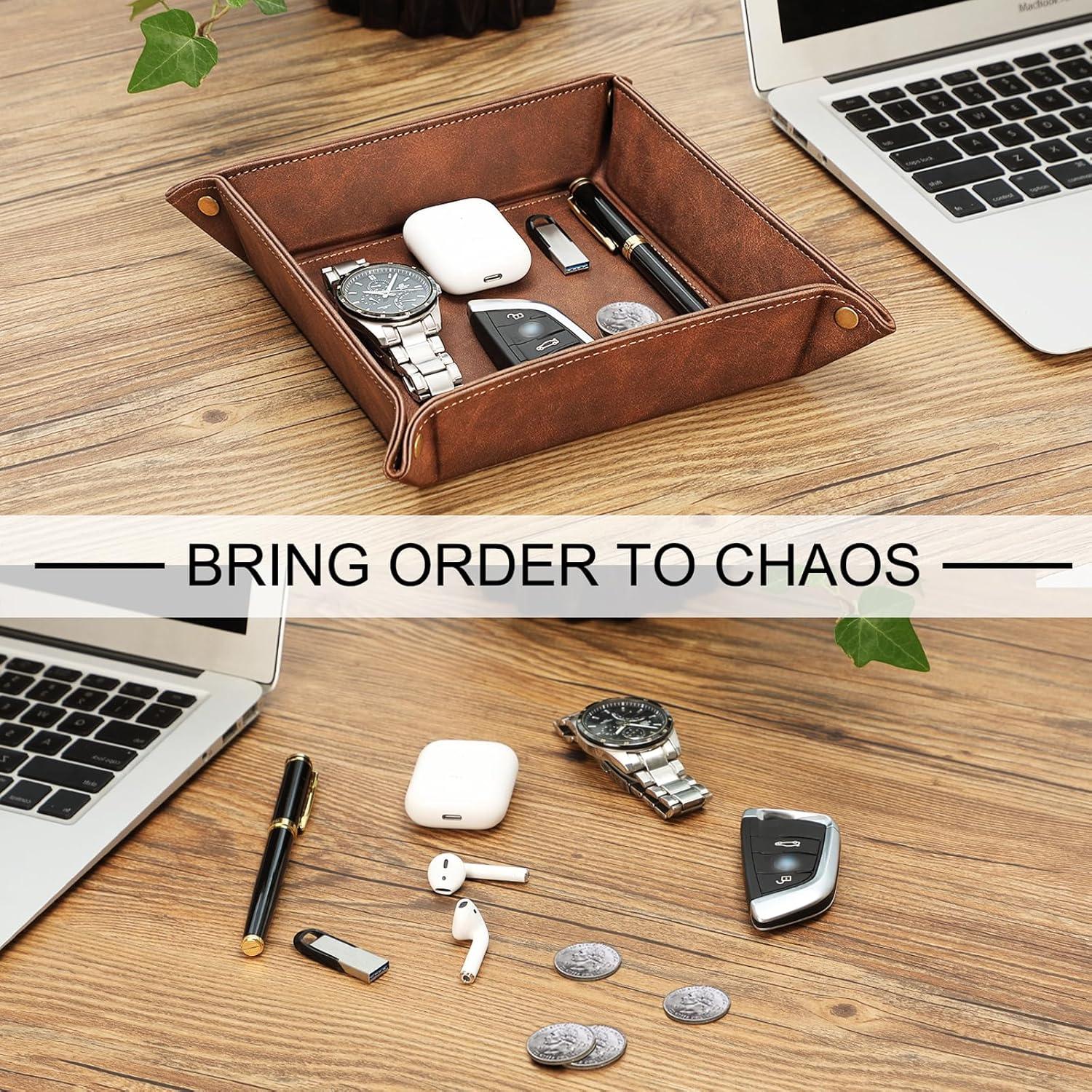 Bandeja de Valet SITHON de Cuero PU Marrón 19,81 cm