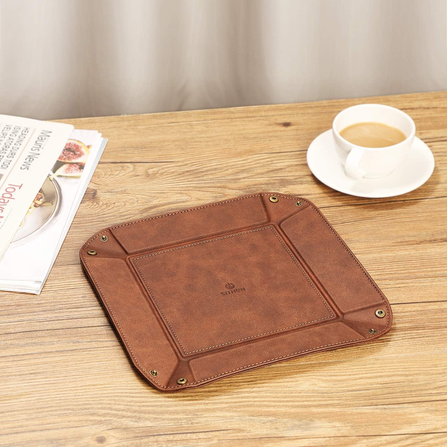 Bandeja de Valet SITHON de Cuero PU Marrón 19,81 cm