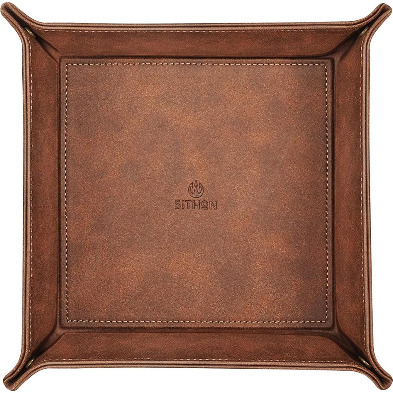 Bandeja de Valet SITHON de Cuero PU Marrón 19,81 cm