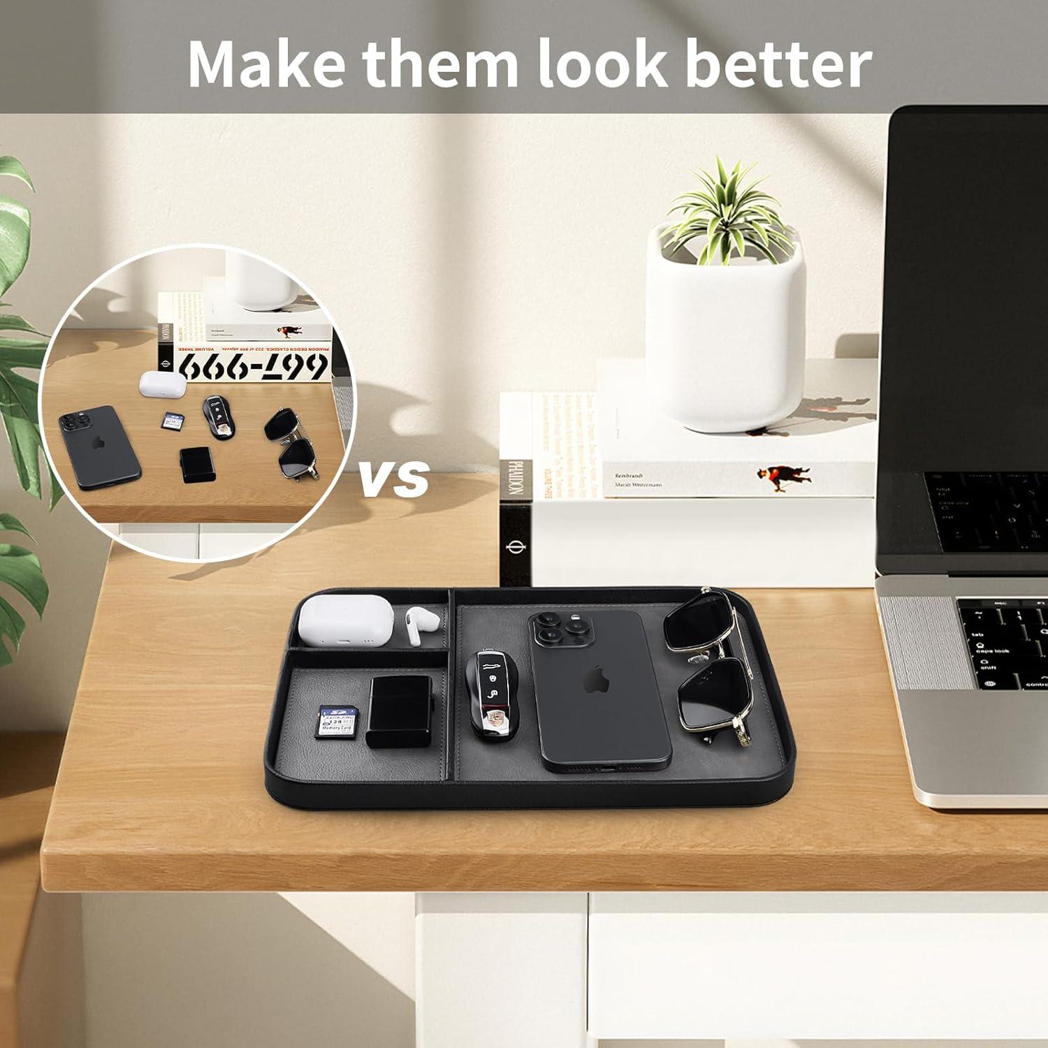 Bandeja de Cuero SENEN Rectangular 30x20 cm Marco Negro