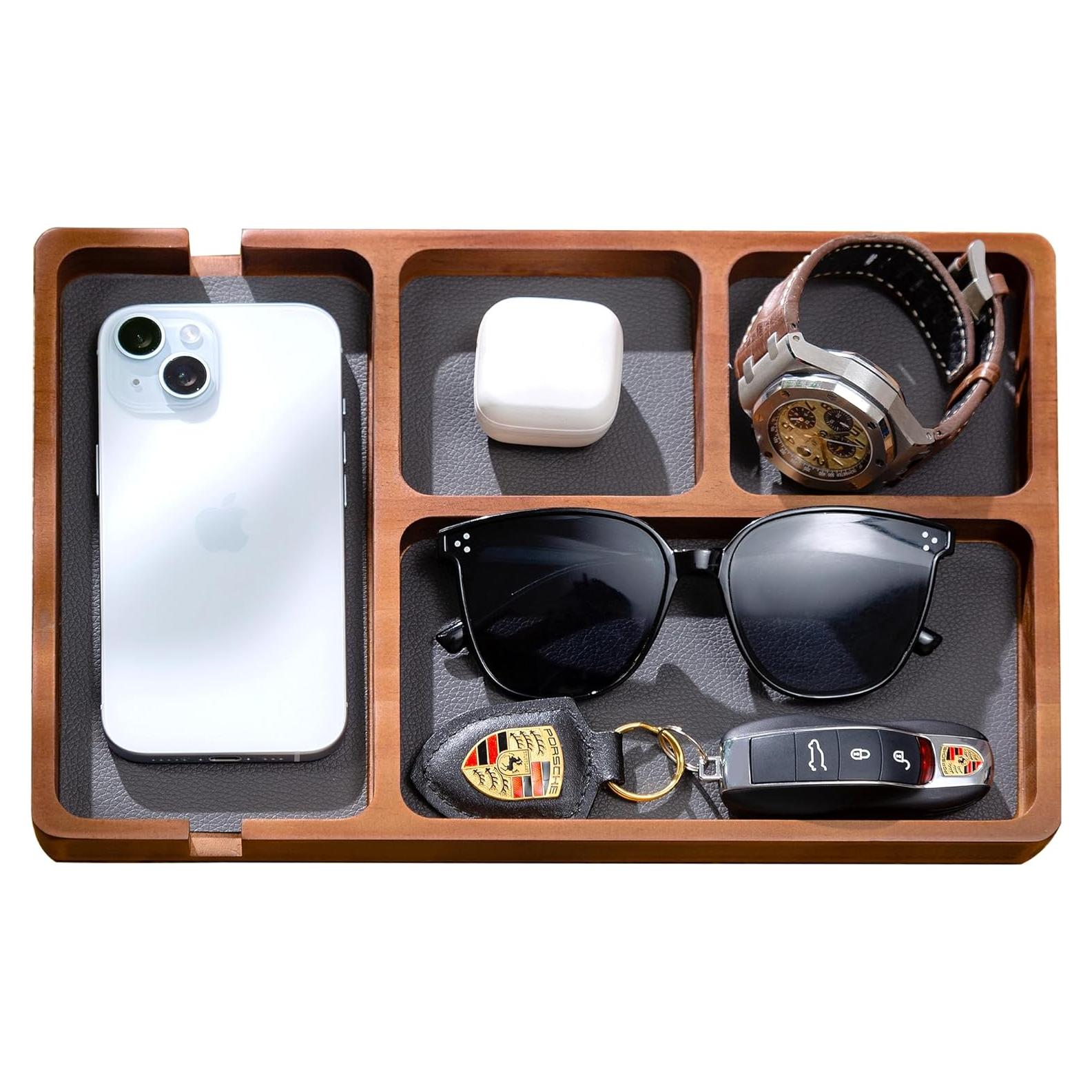 Bandeja de Valet de Madera Shinpuru con Cuero - Organizador EDC