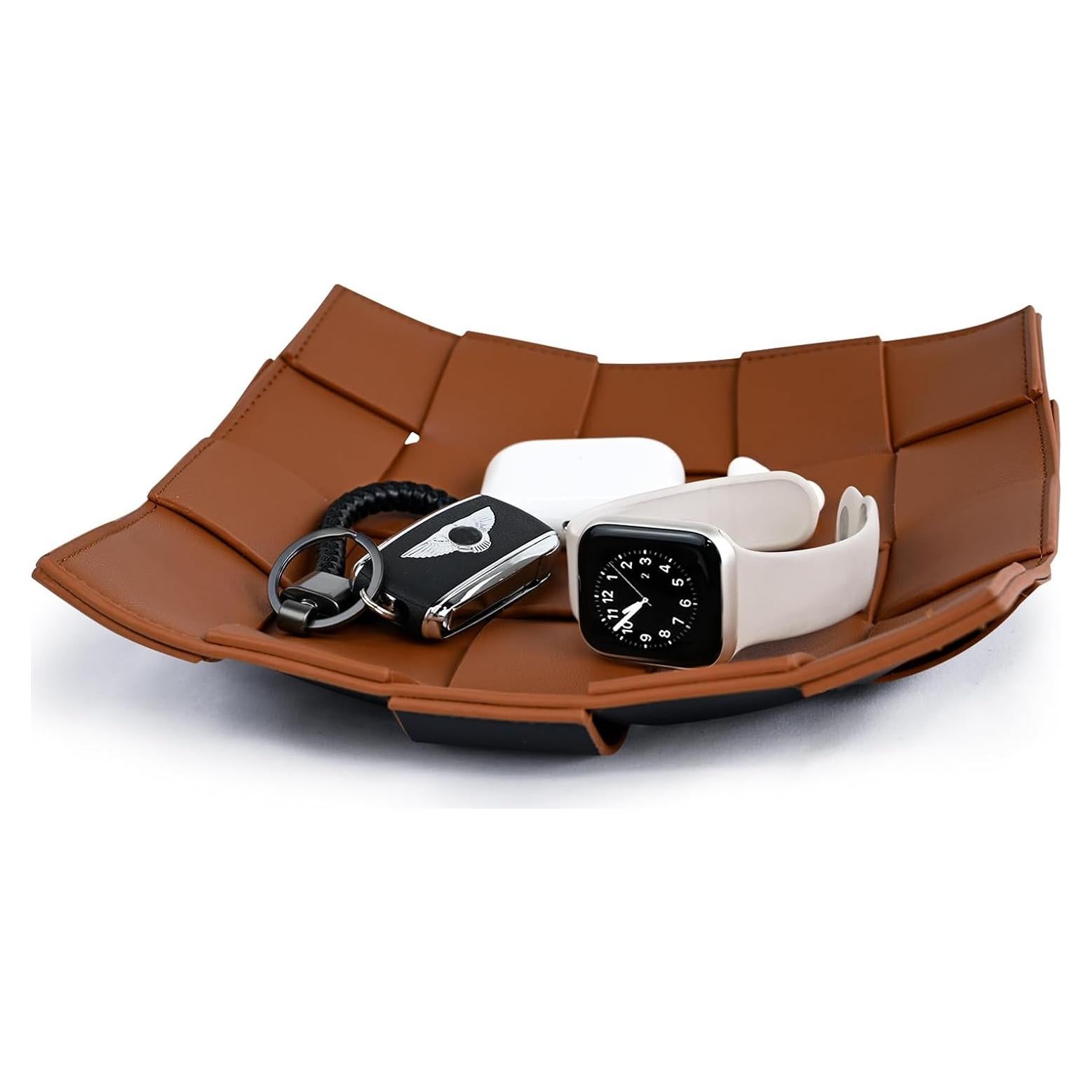 Bandeja de Valet Cuero Sintético MSJGA 24.9x24.9 cm Marrón/Negro