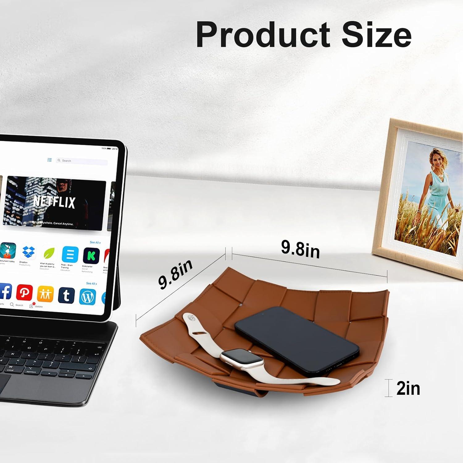 Bandeja de Valet Cuero Sintético MSJGA 24.9x24.9 cm Marrón/Negro