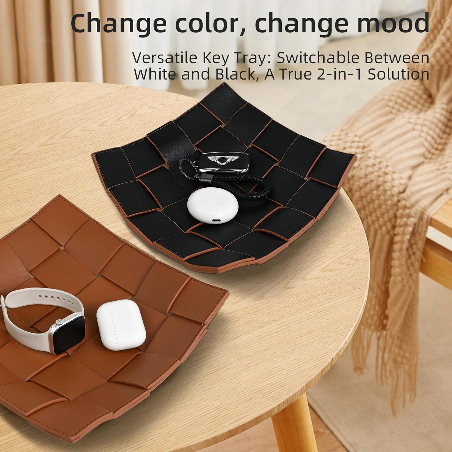 Bandeja de Valet Cuero Sintético MSJGA 24.9x24.9 cm Marrón/Negro