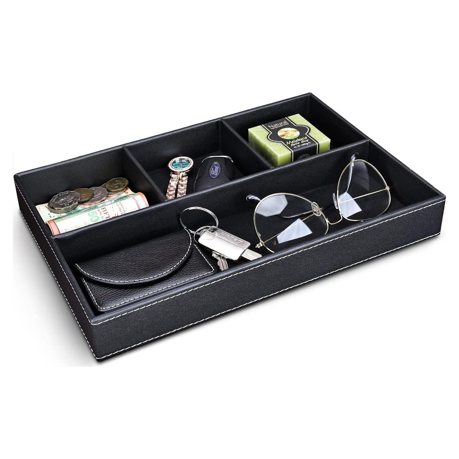 Bandeja de Cuero Sintético GORESE para Joyería - Negro