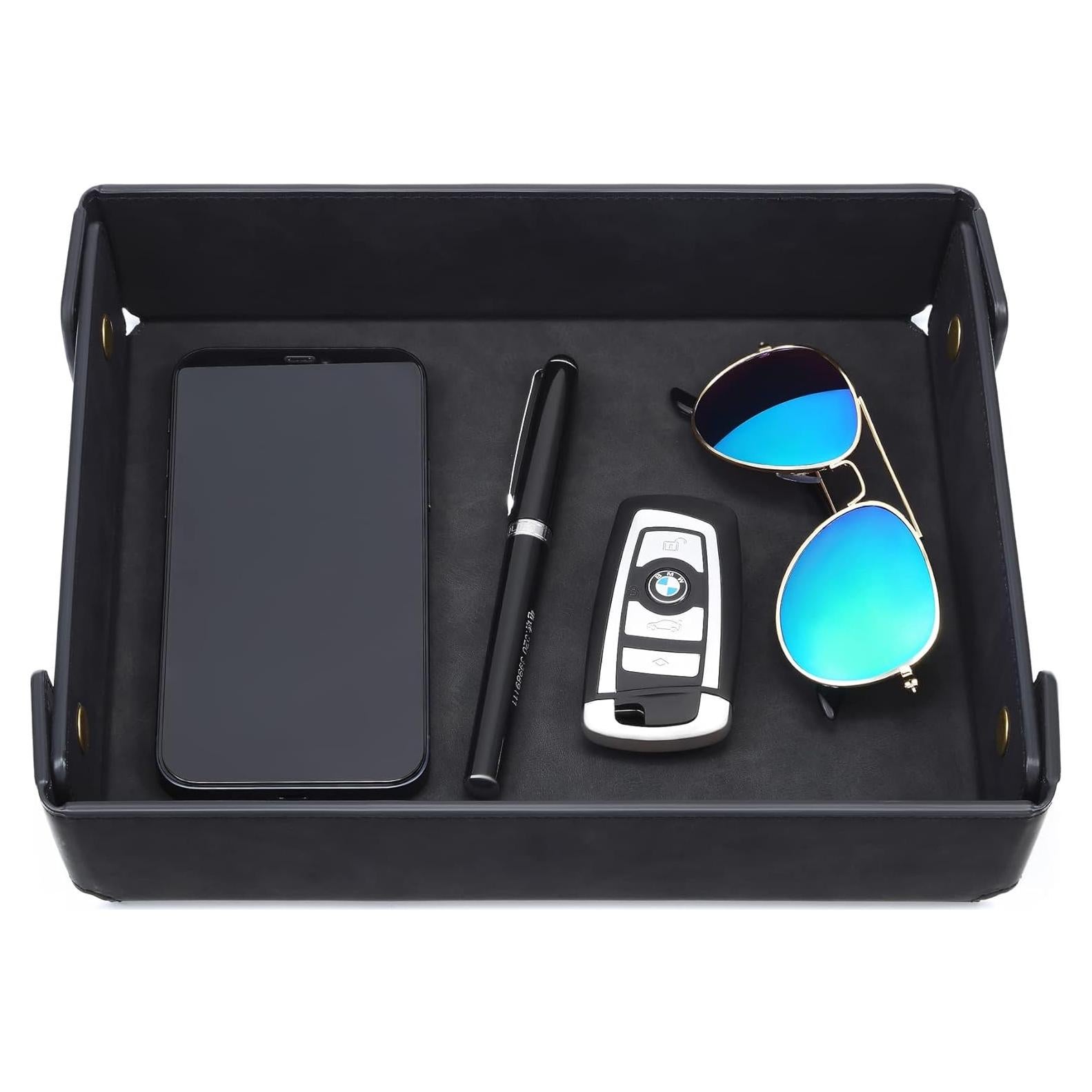 Bandeja Organizador de Cuero Sintético CASIRENA Negra 25x20 cm