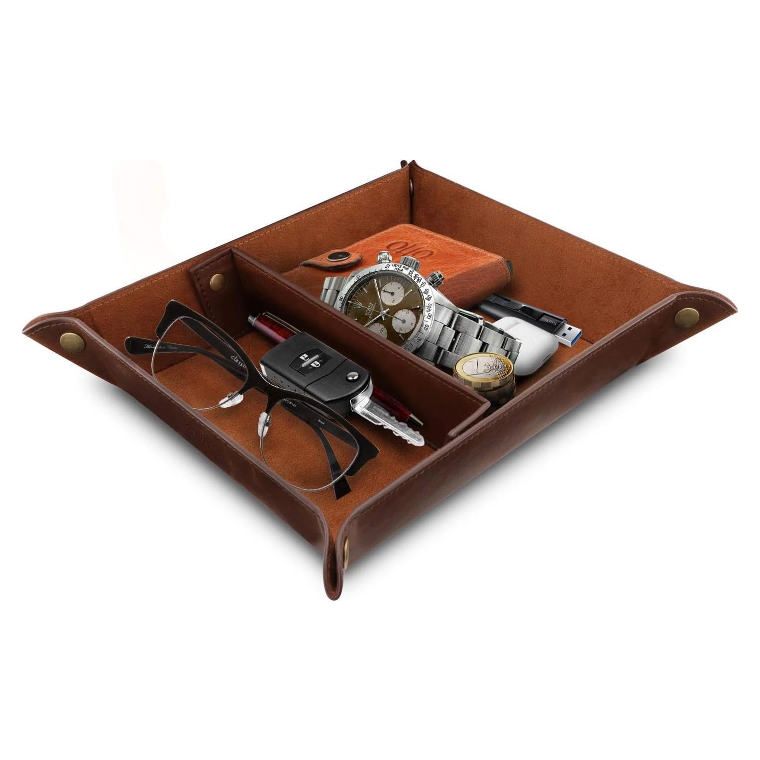 Organizador de Bandeja de Cuero Londo Marrón 20x24x5 cm