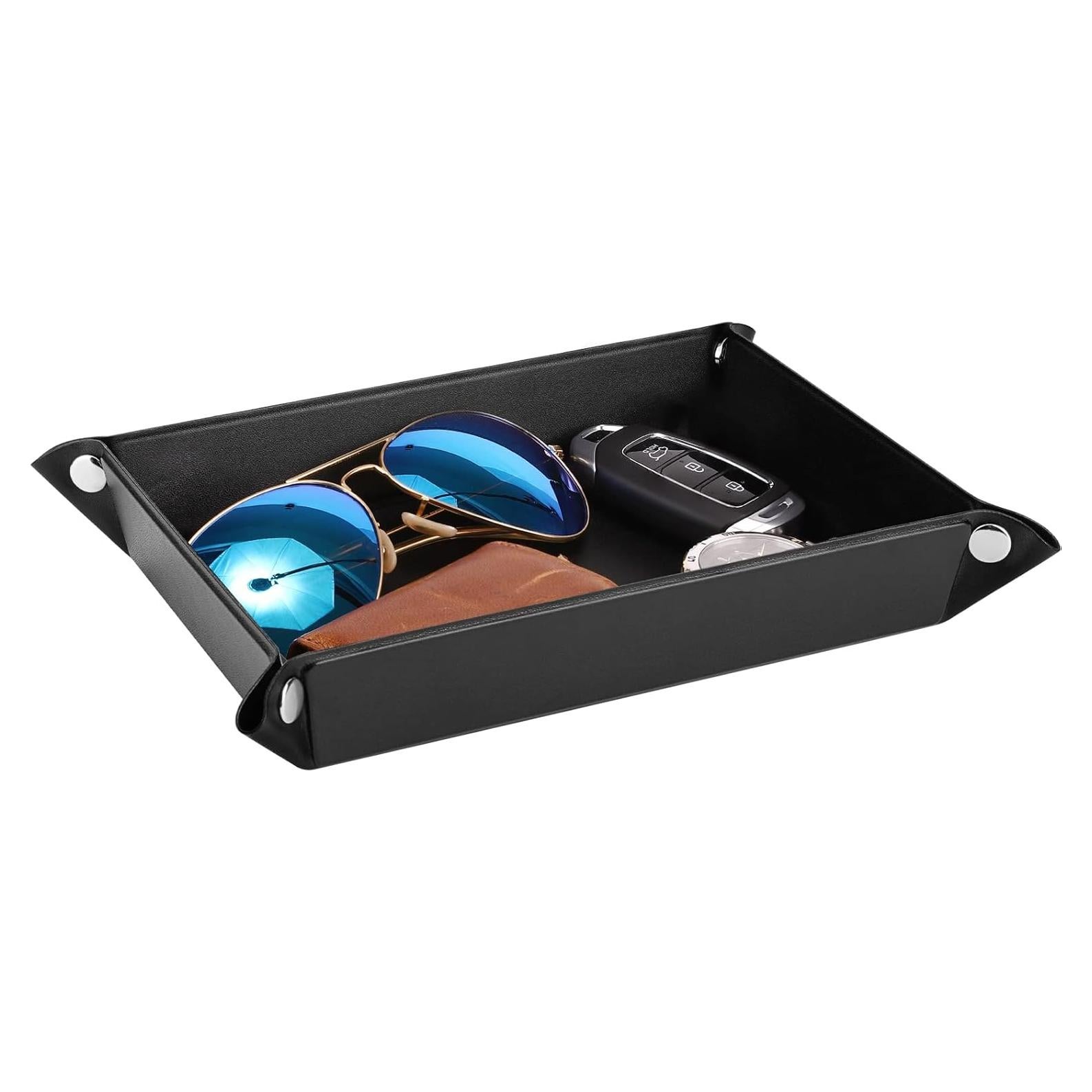 Bandeja Valet Luxspire de Cuero PU Negra - Mediana