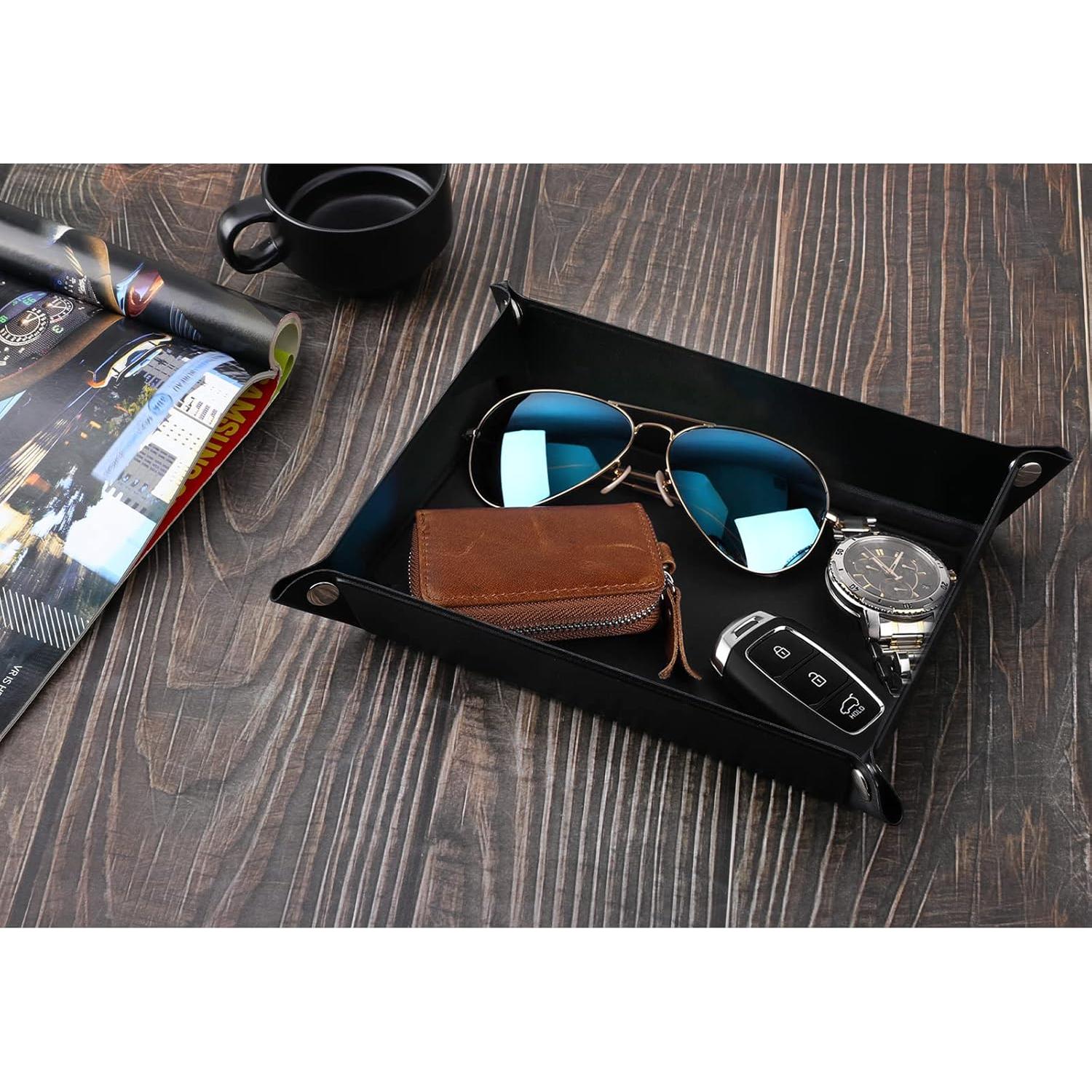 Bandeja Valet Luxspire de Cuero PU Negra - Mediana