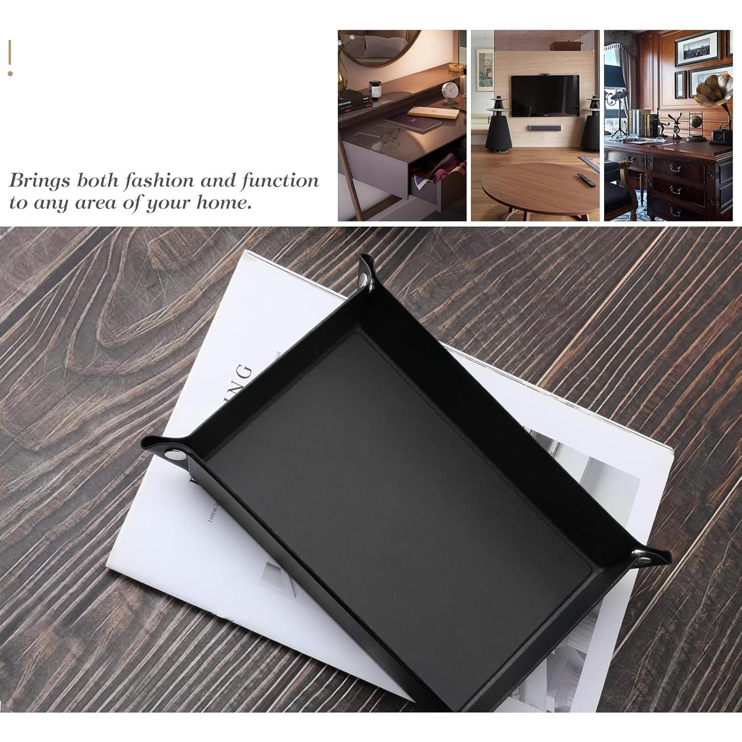 Bandeja Valet Luxspire de Cuero PU Negra - Mediana