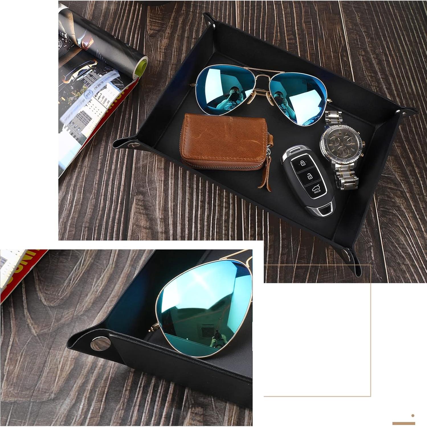 Bandeja Valet Luxspire de Cuero PU Negra - Mediana