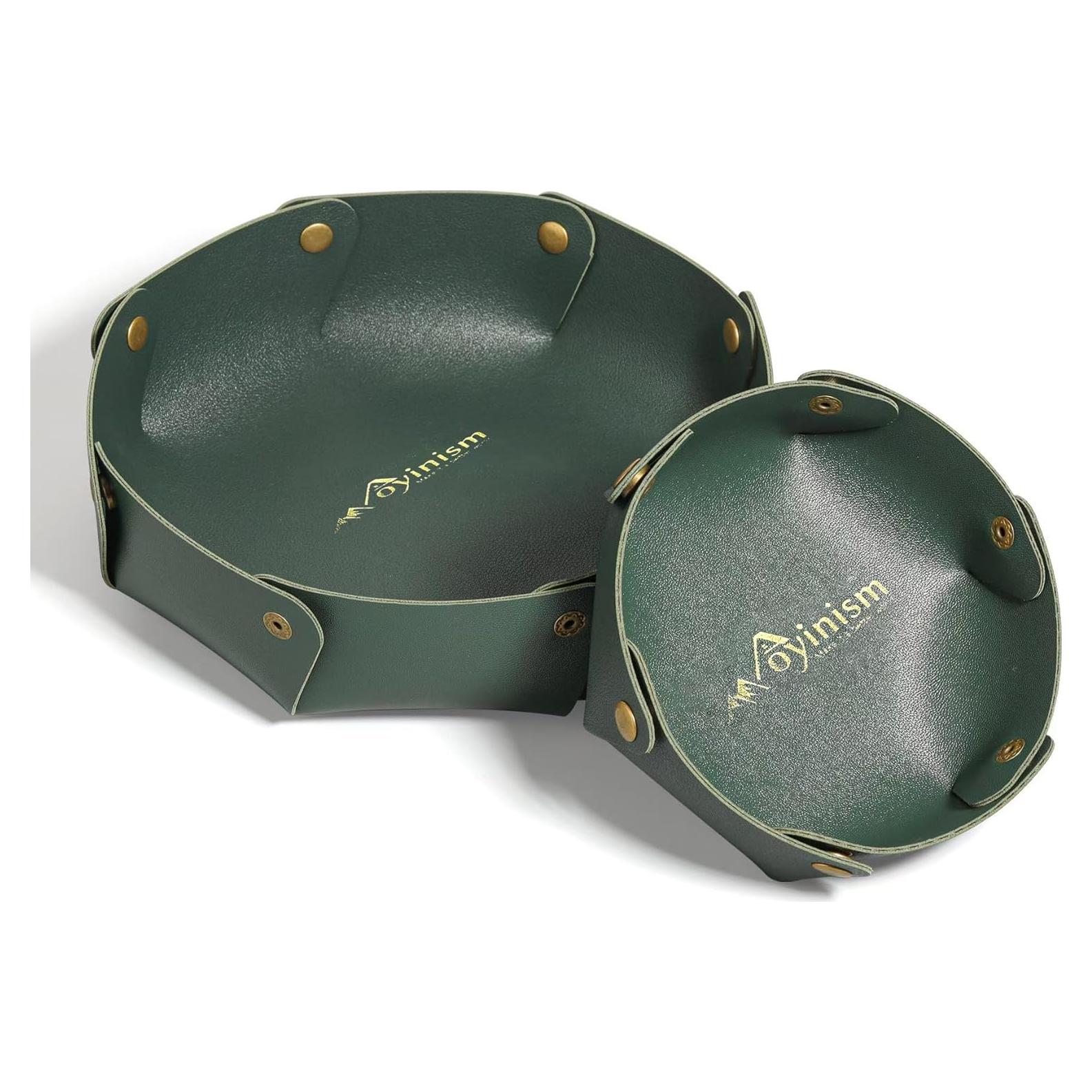 Bandejas de Cuero Aoyinism Organizador de Joyería Verde 2PCS