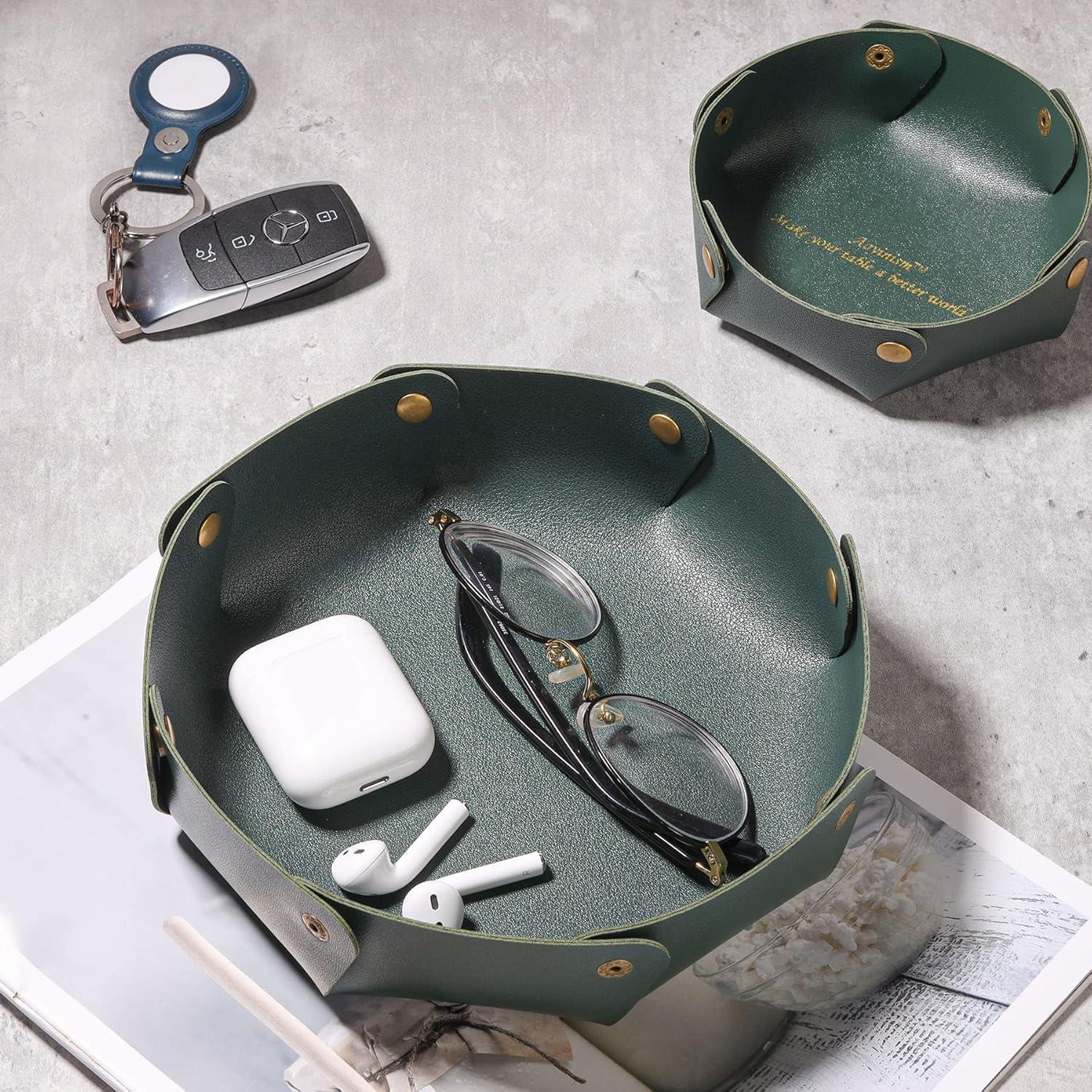 Bandejas de Cuero Aoyinism Organizador de Joyería Verde 2PCS