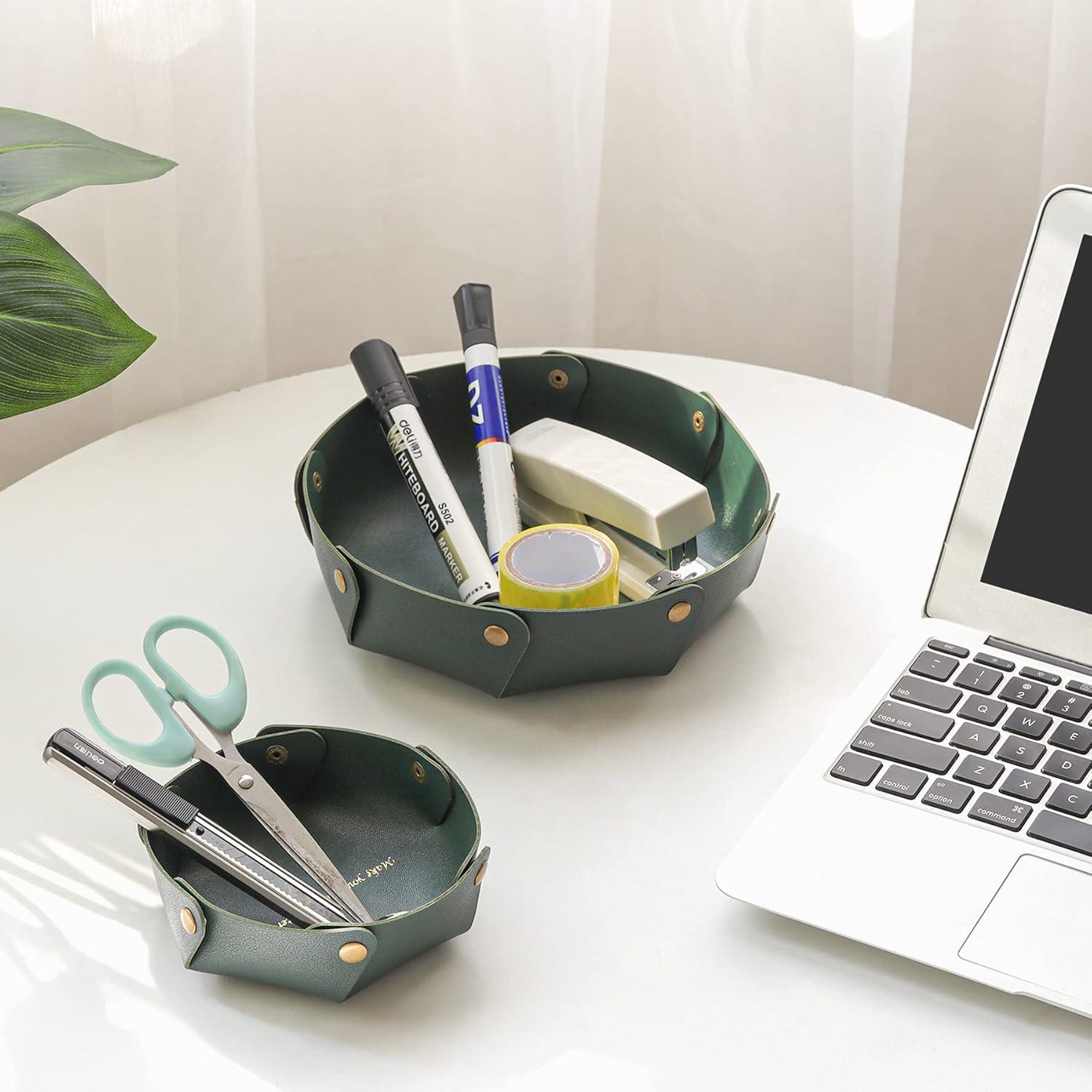 Bandejas de Cuero Aoyinism Organizador de Joyería Verde 2PCS