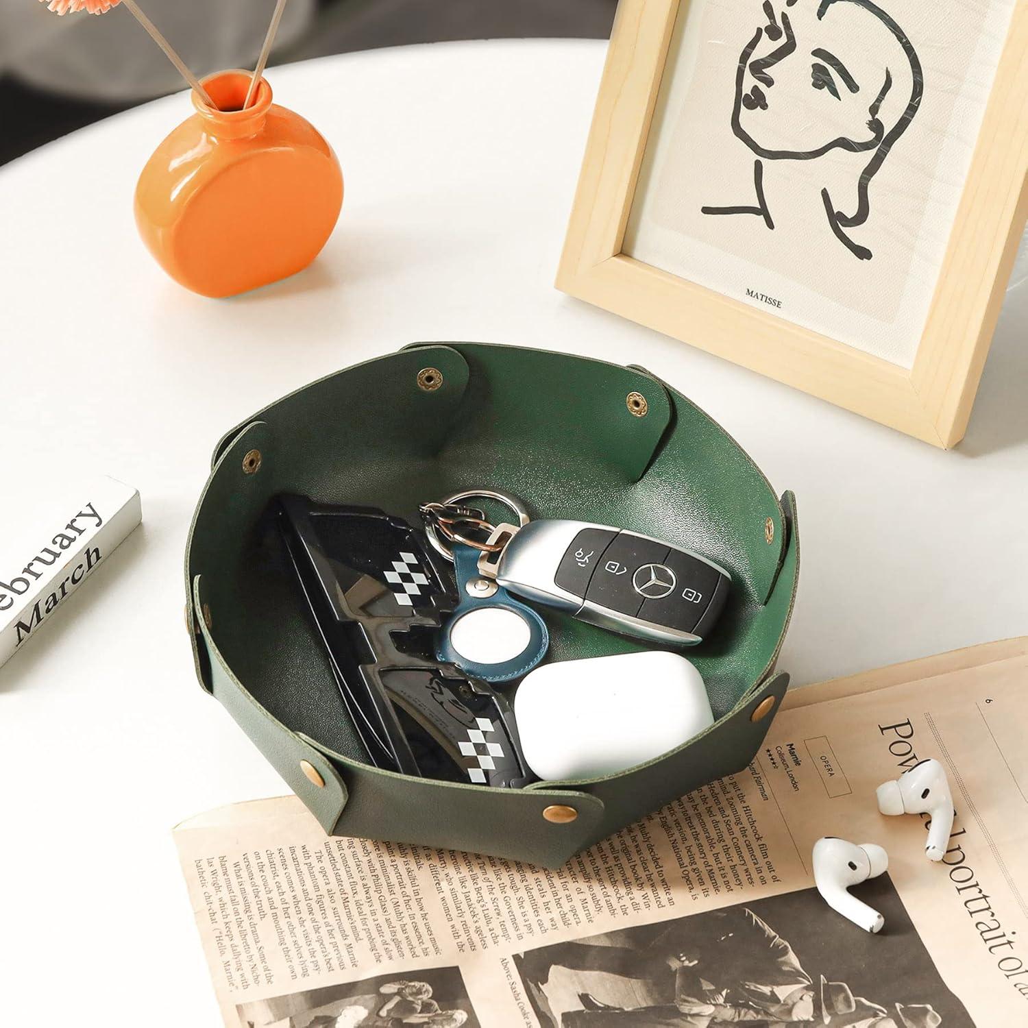 Bandejas de Cuero Aoyinism Organizador de Joyería Verde 2PCS