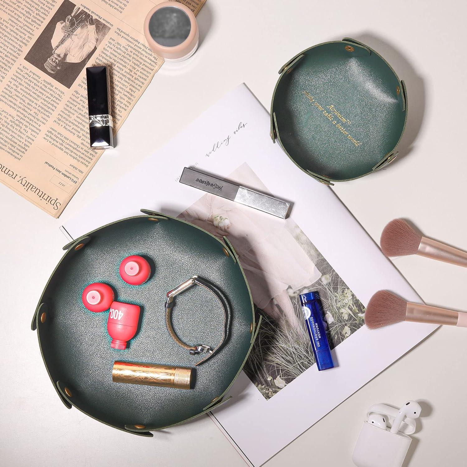 Bandejas de Cuero Aoyinism Organizador de Joyería Verde 2PCS