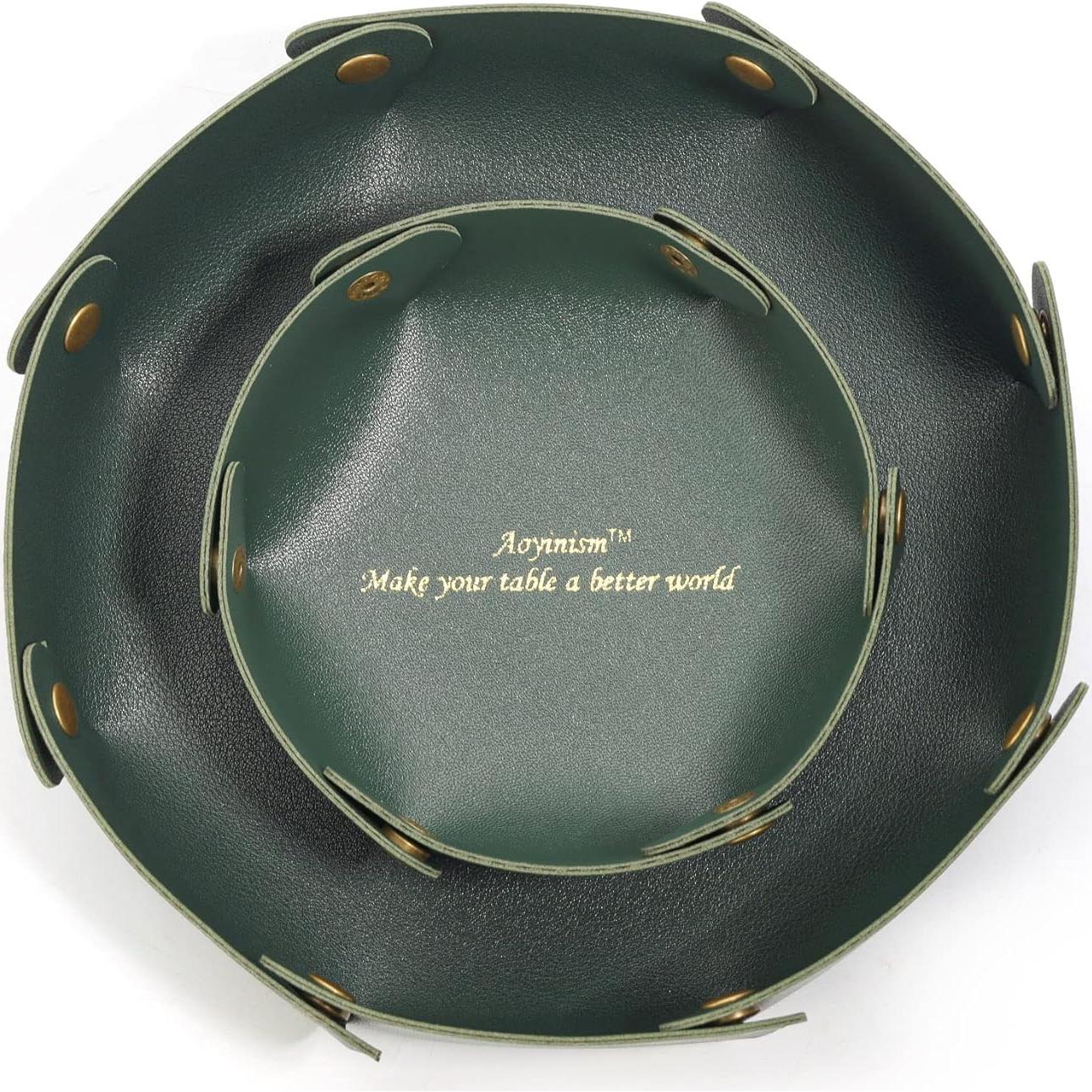 Bandejas de Cuero Aoyinism Organizador de Joyería Verde 2PCS