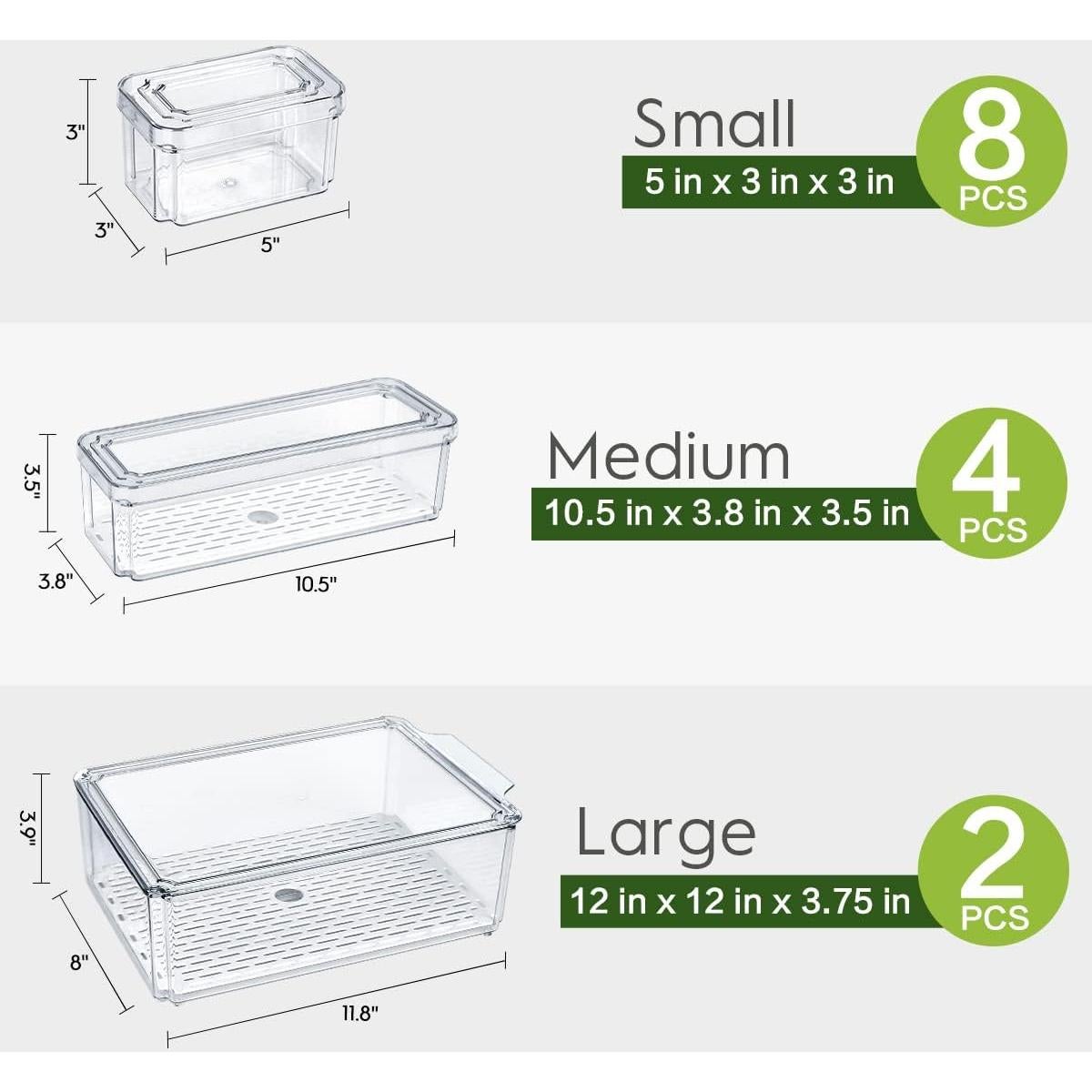 14 Contenedores Organizadores de Refrigerador Sin BPA